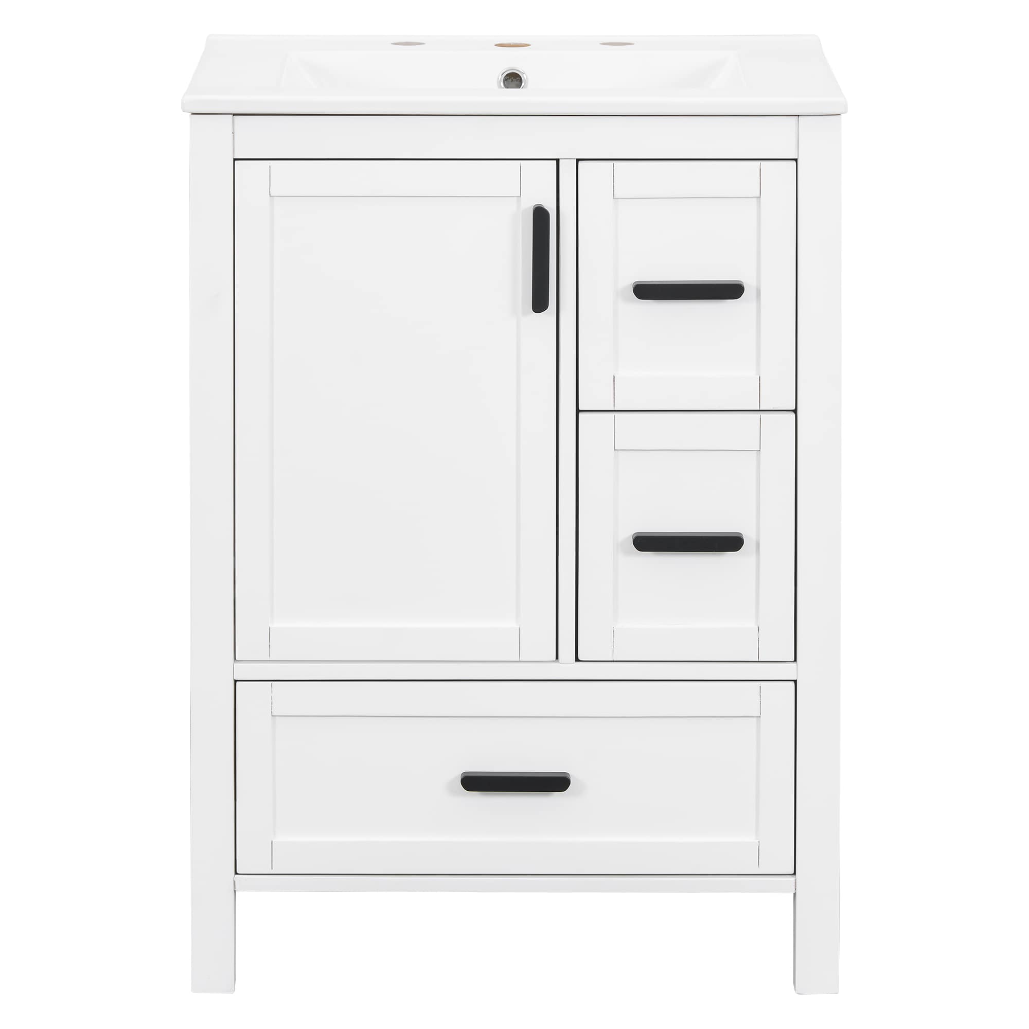 Vynxaria -  24 Inch Modern Bathroom Vanity with Ceramic Sink Soft Close Door Double Layer Door Sh...
