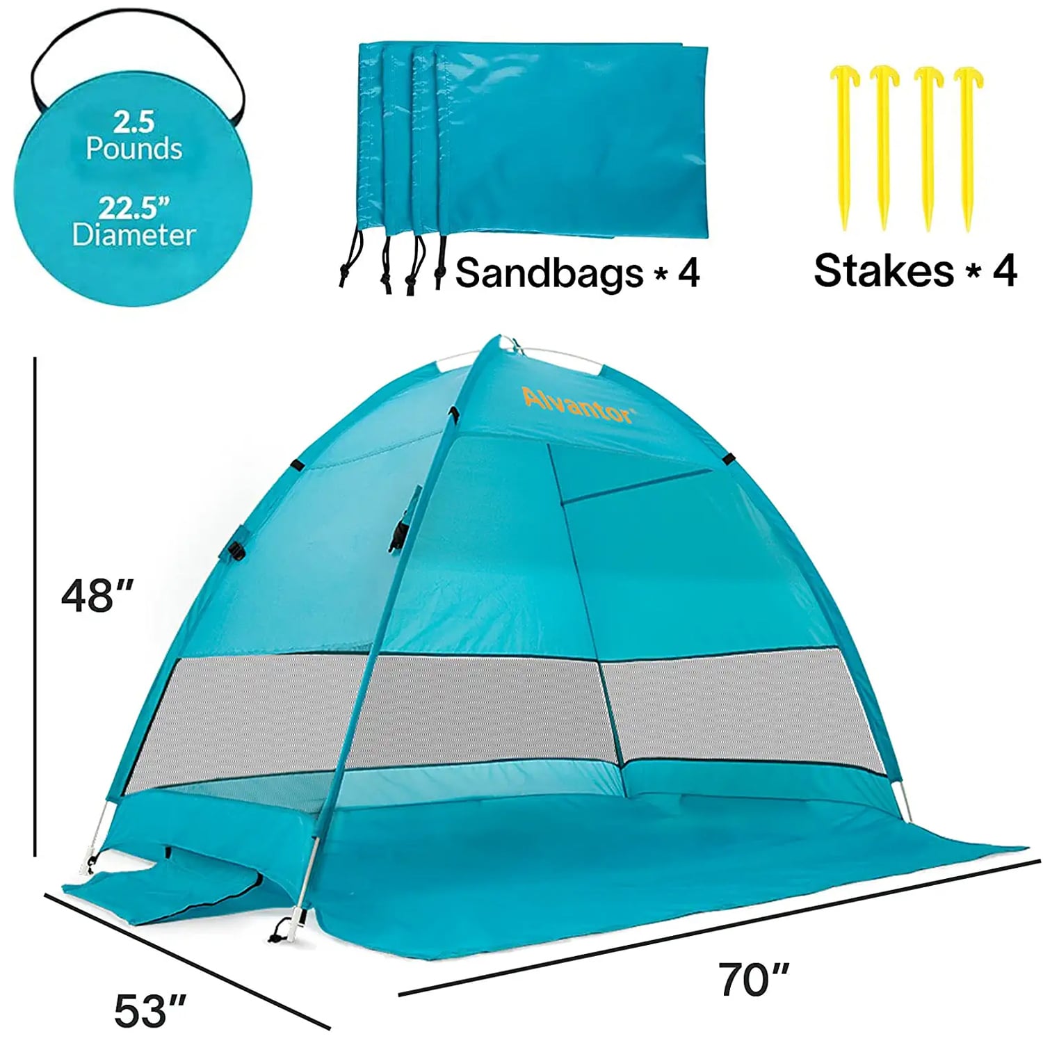 Blue 3-Person Pop-Up Beach Tent with Carry Bag