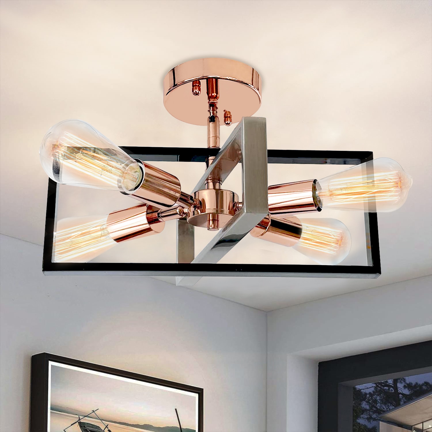 Cedar Hill 312400 4 -Light 15 Satin Black Semi Flush Mount Light