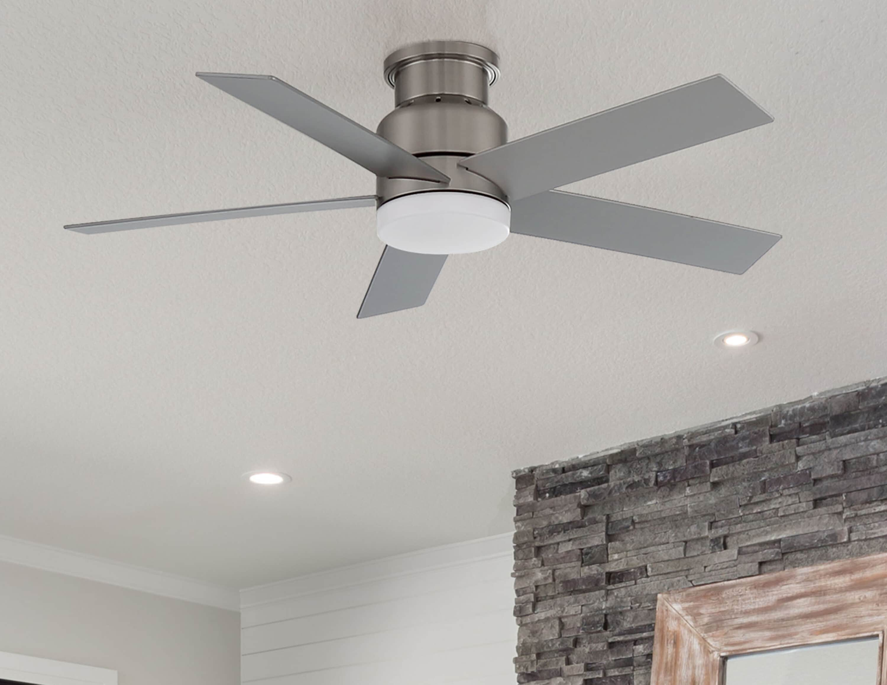 Bristle 44-in Brushed Nickel with Matte Silver Blades LED Indoor Flush Mount Ceiling Fan with Light and Remote (5-Blade) | - Harbor Breeze AR13-44BN