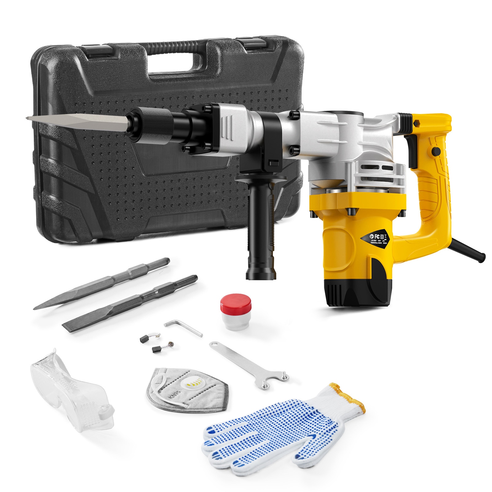 Tinyhomie Demolition Jack Hammer Concrete Breaker 1400W Electric Hammer 2 Chisel Bit