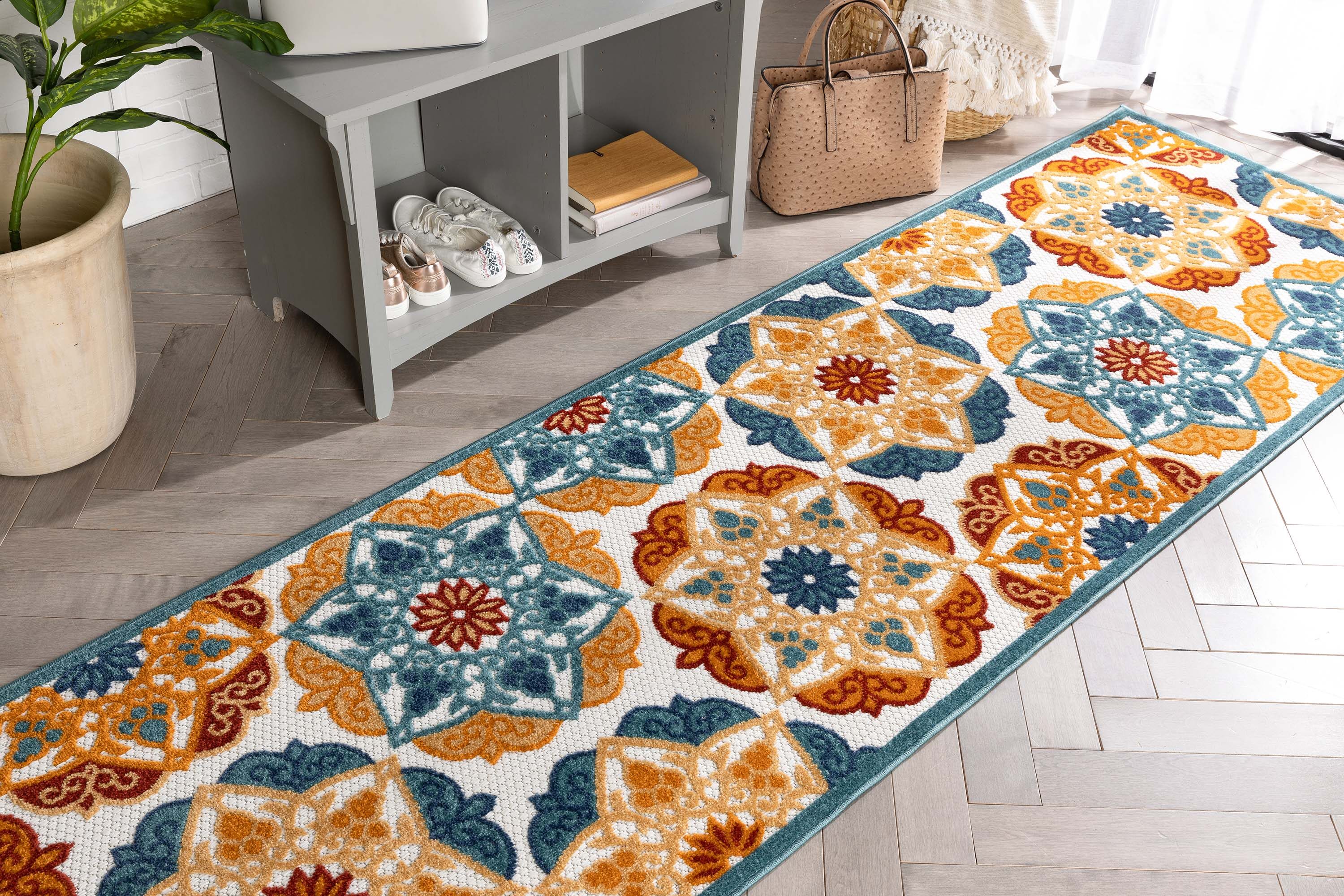 Audun Blue Geometric High-Low Texture Indoor/Outdoor Runner 2'7" X 9'10"