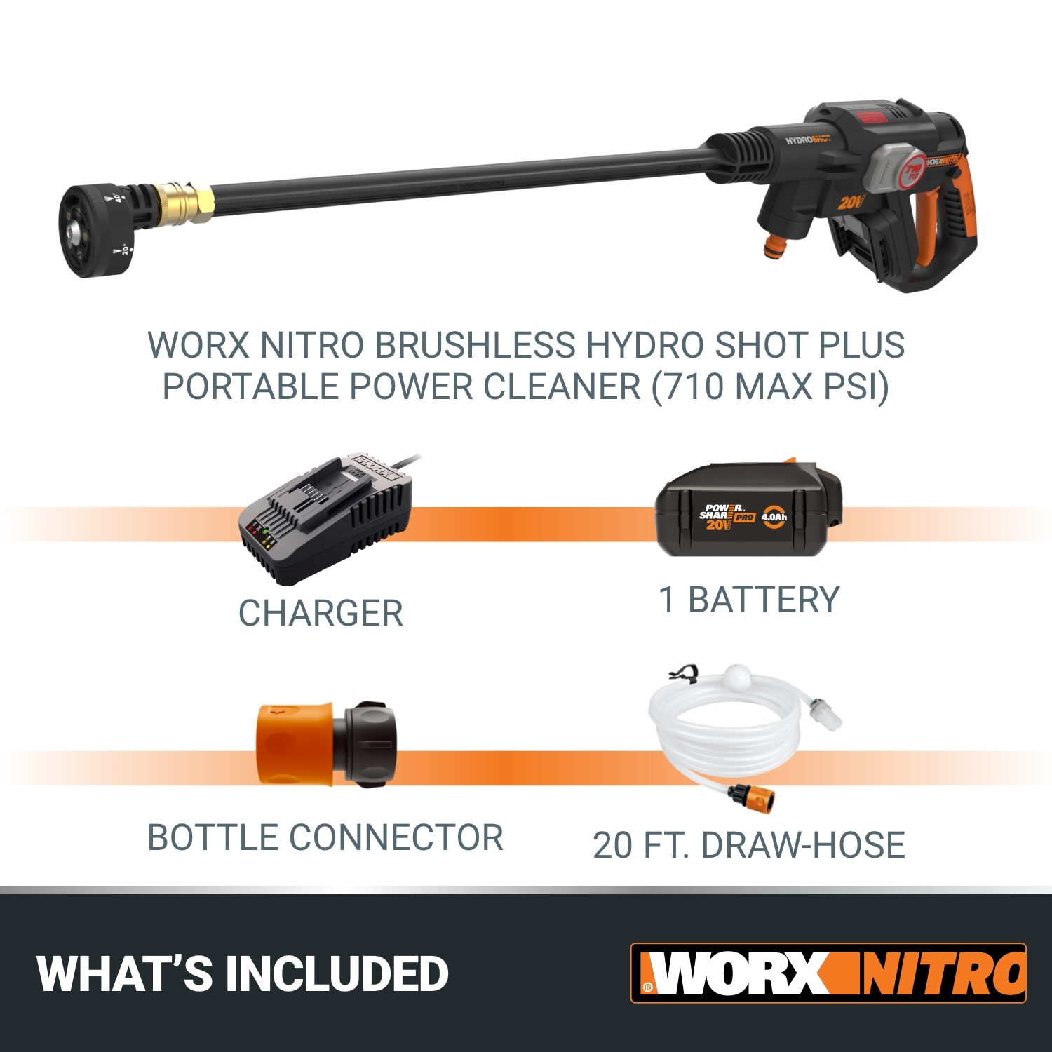 WORX Nitro Hydroshot Plus 710 PSI 1-GPM Hot Water Battery Pressure