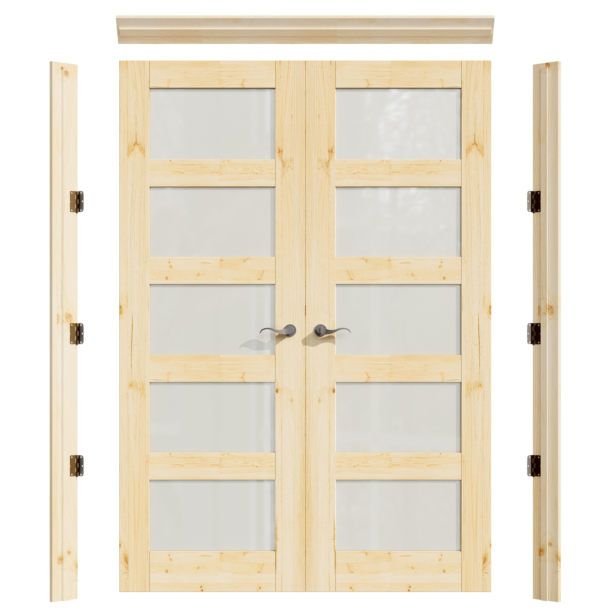 JUJUBON 56-in x 80-in Multiple colors/finishes Unfinished Pine Wood Full lite Frosted Glass Slab Interior French Double Door (Hardware Included)
