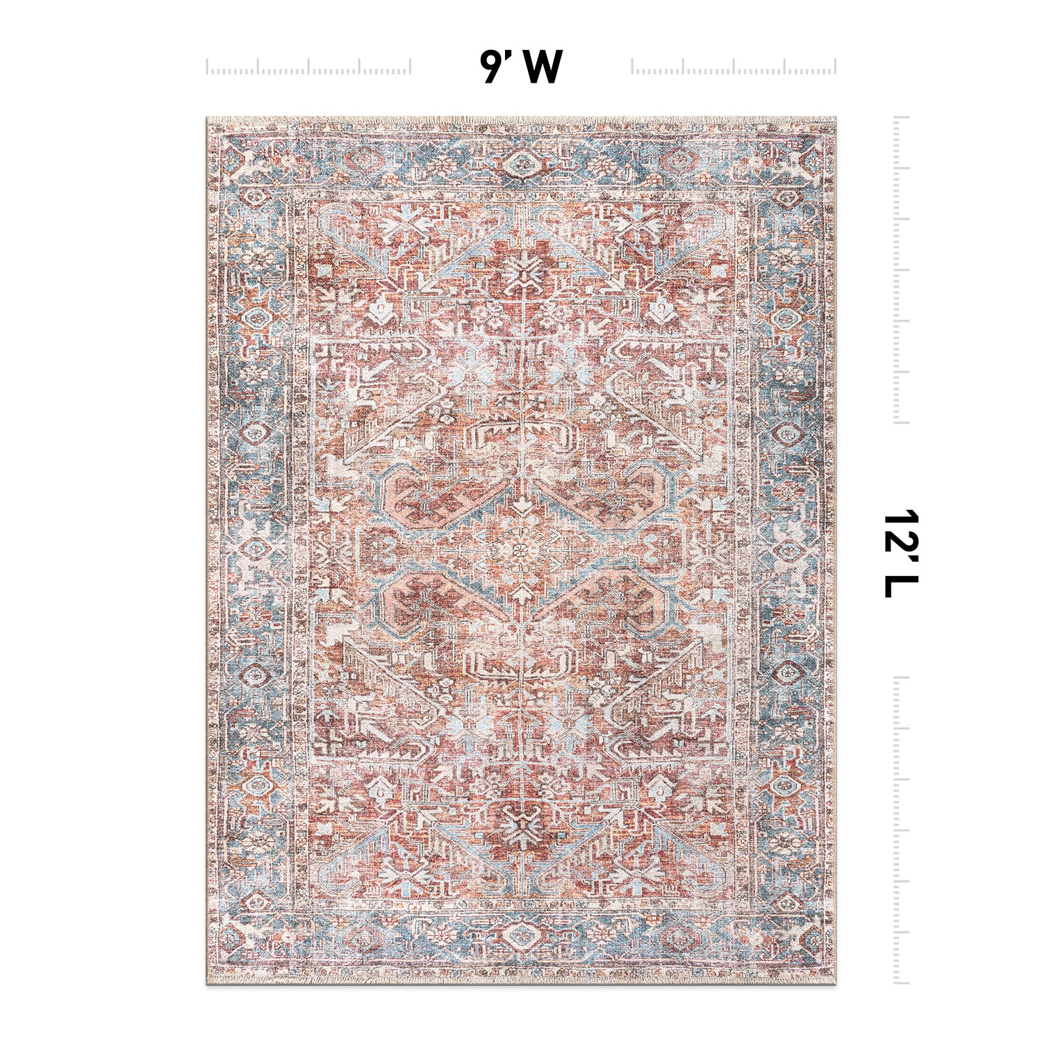 Red and Blue Synthetic Flat-Woven Medallion 9' x 12' Area Rug