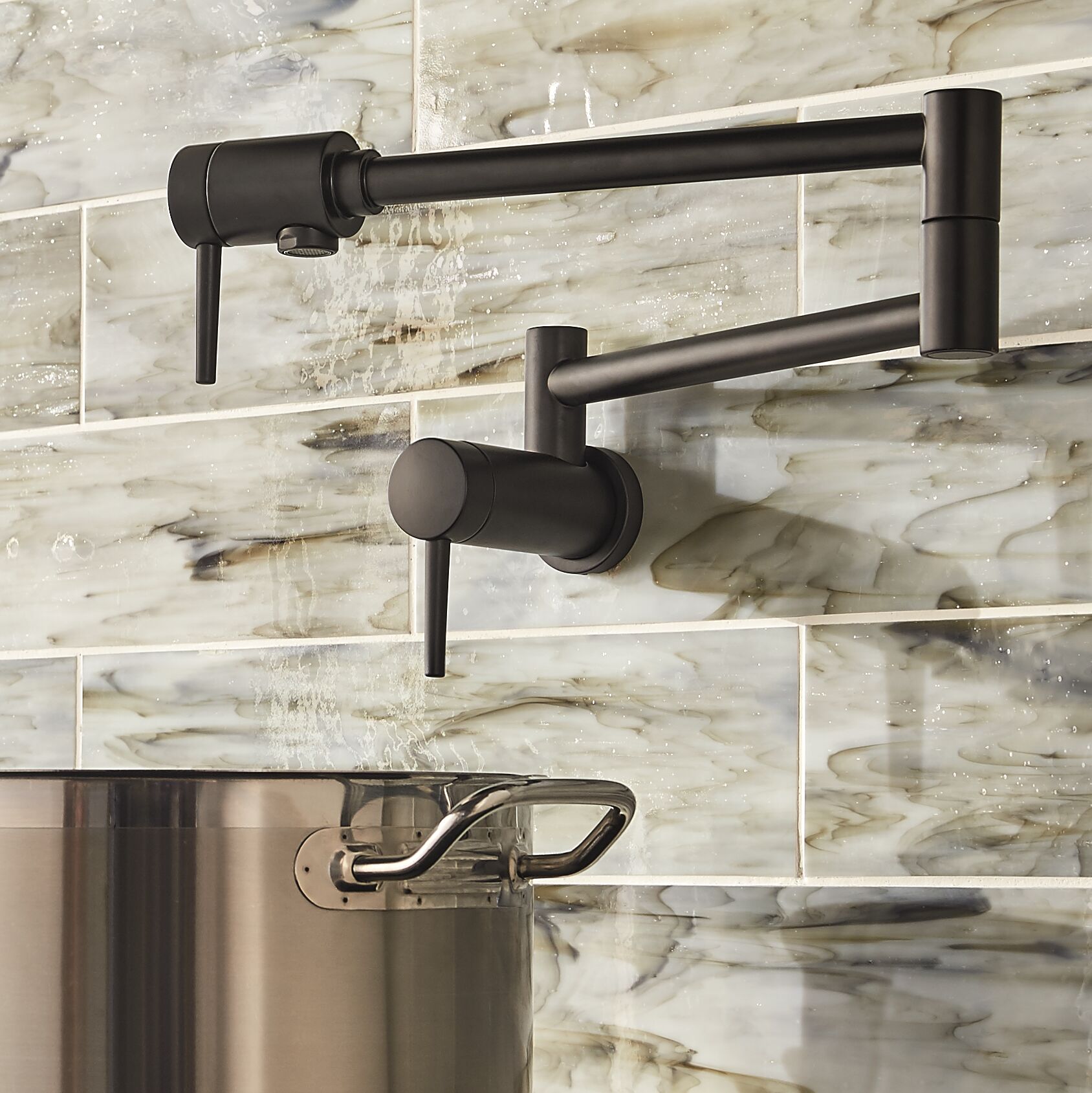 Delta 1165LF-BL Matte Black Double Handle Wall-mount Pot Filler Kitchen Faucet