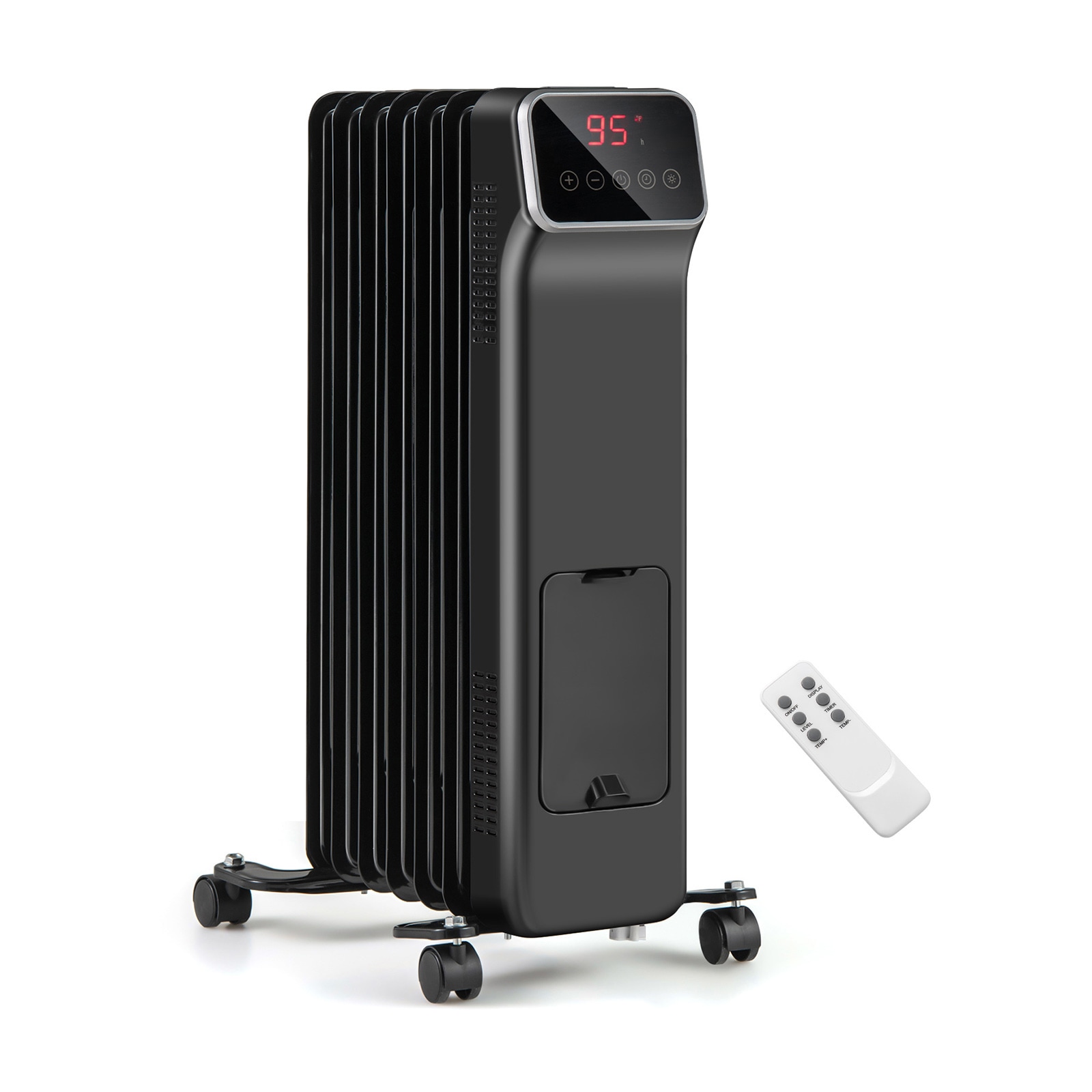 Slickblue Up to 1500 Watt Oil Filled Black Room Bedroom Living Room Office Electric Space Heater Adjustable Thermostat Remote Control Included