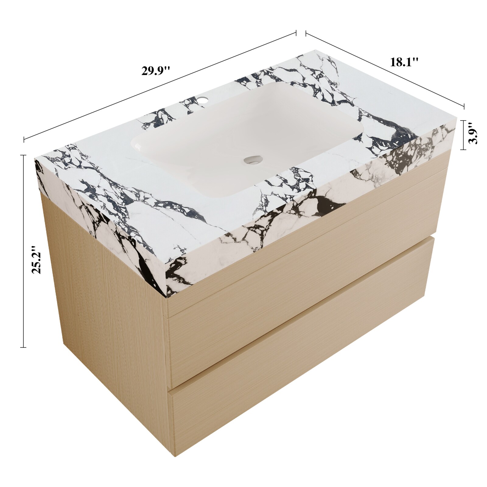 CHITA White and Wood Modern Wall-Mounted Bathroom Vanity Cabinet with ...