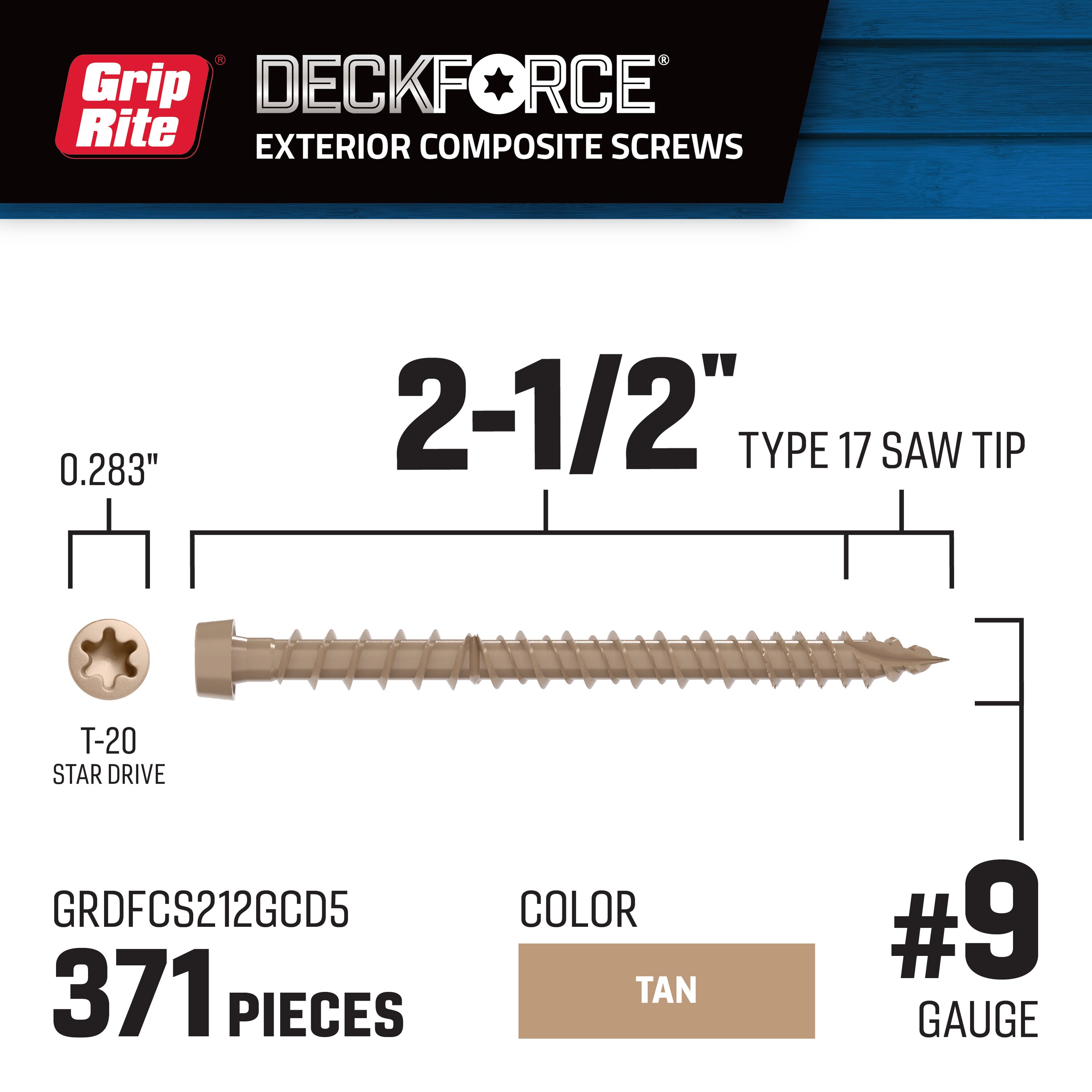 DeckForce by Grip Rite GRDFCS212GCD5 Deck-Screws - View #2