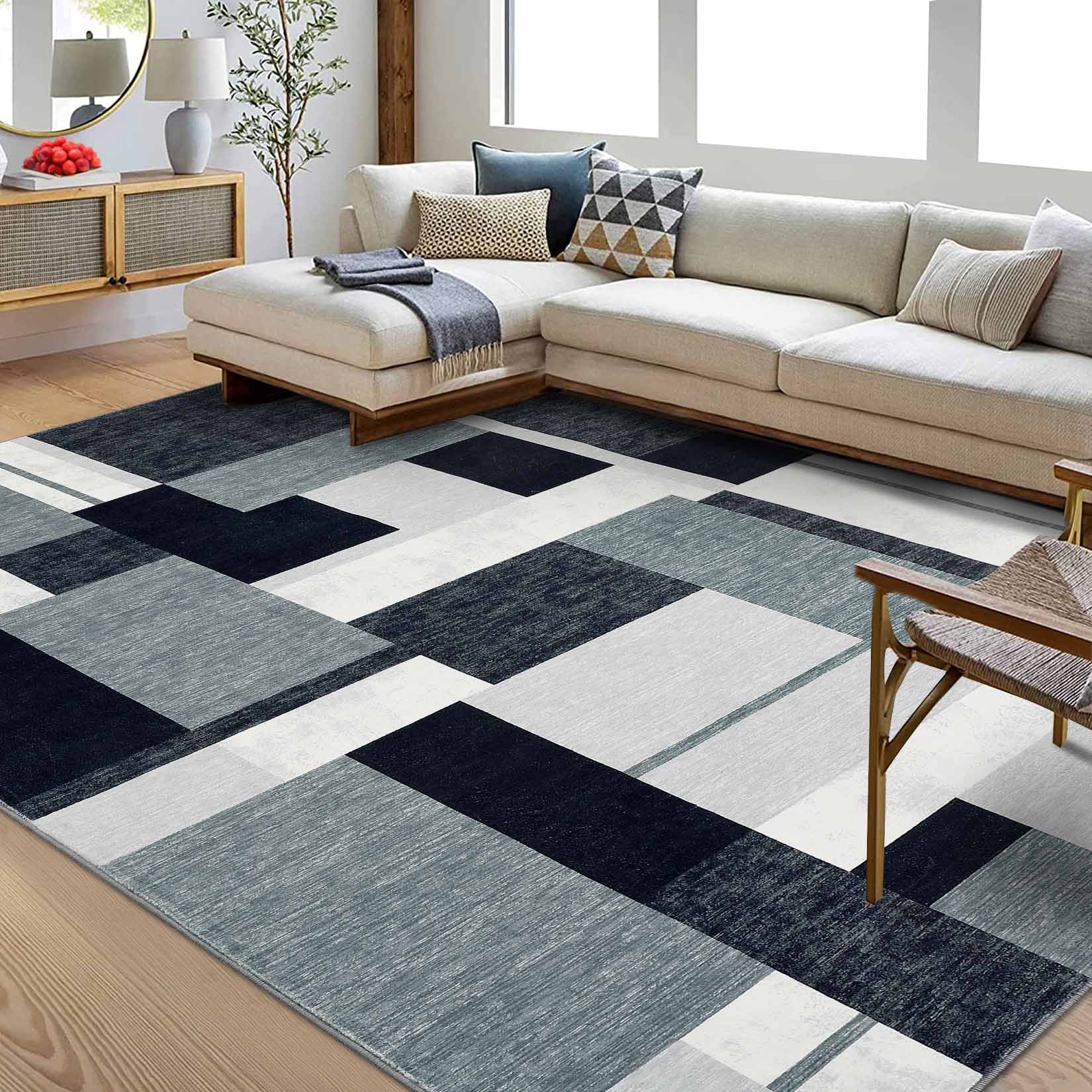 Garvee YXY-LO-PHO-11TKDON3 10 x 13 (ft) Loomed Polyester Gray Rectangular Indoor Geometric Mid-Century Modern Machine washable Area rug