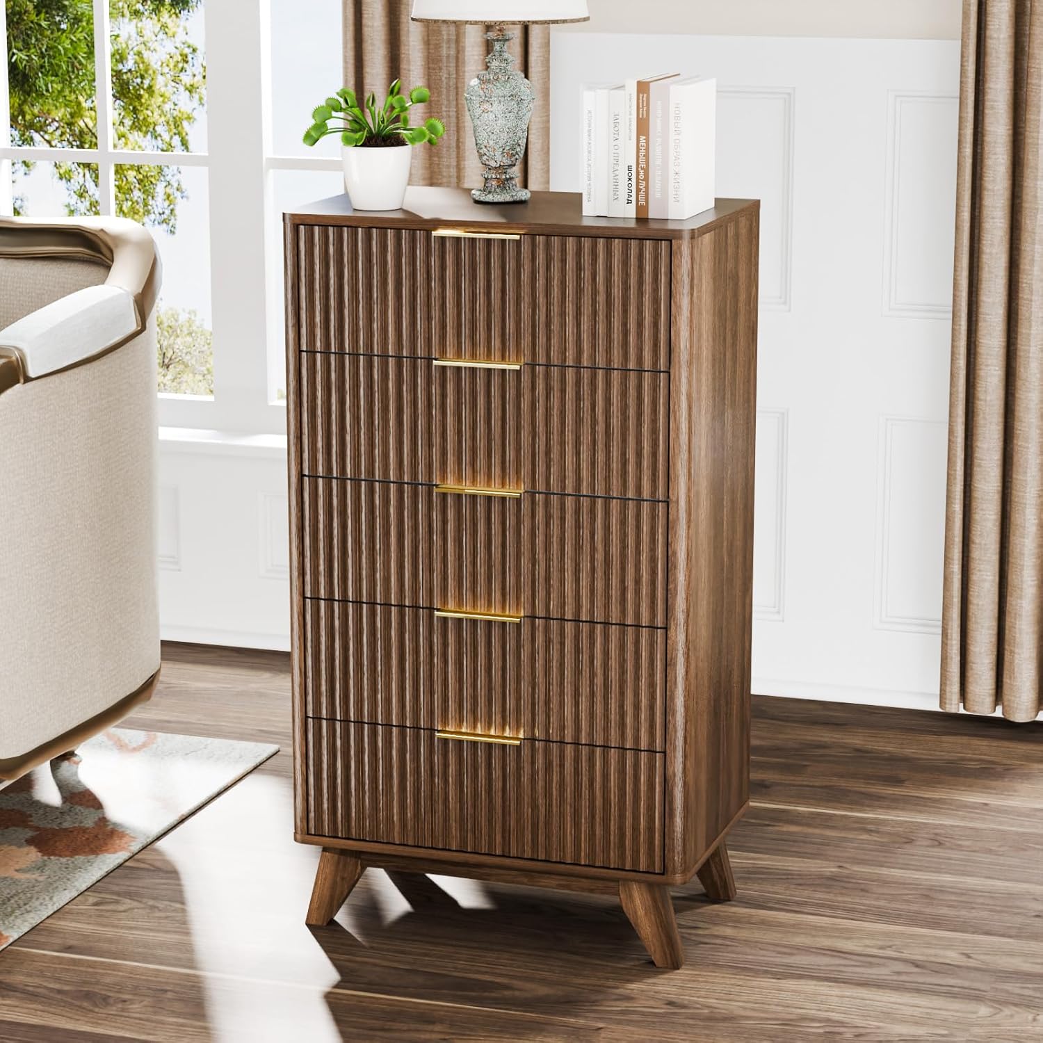 Outopee Walnut Color 5 -Drawer 23.7-in W Standard chest