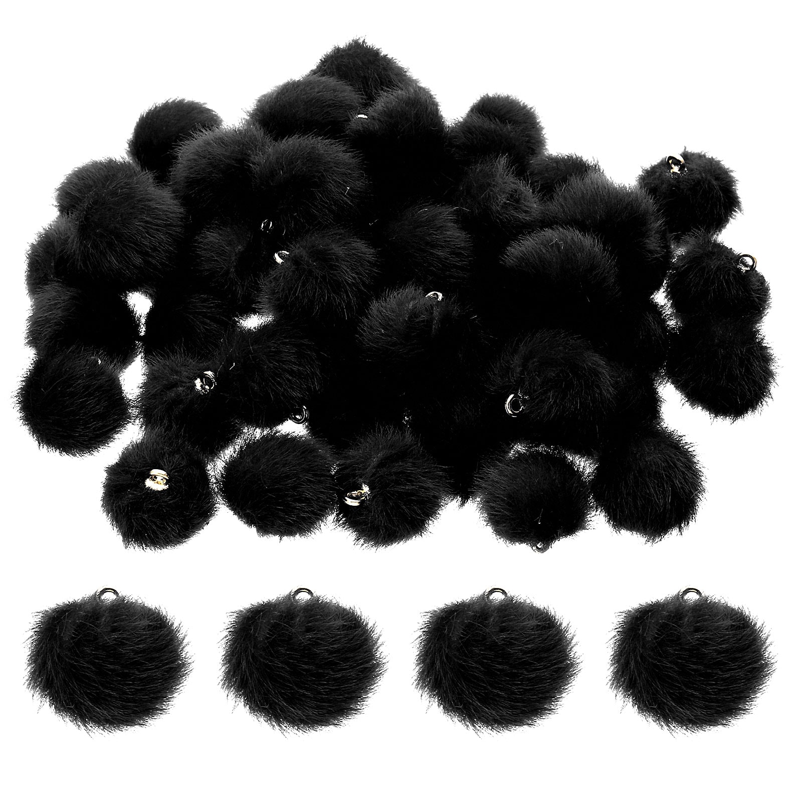 PATIKIL 50pcs Pom Poms Charm Pompoms Charm Craft Pom Poms Pendants Balls Small Fluffy Tassel Bulk for Crafts Jewelry Making Black