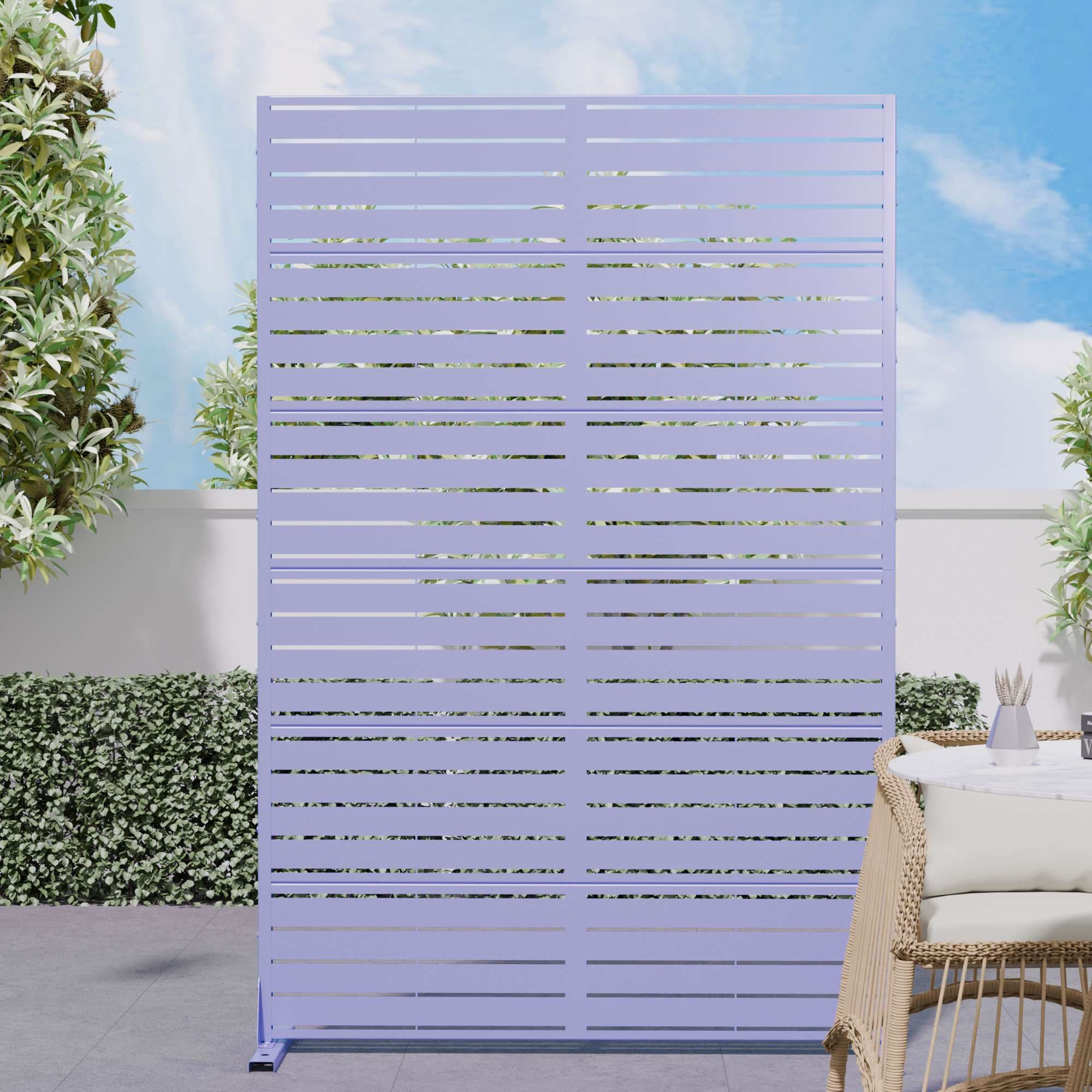 Misty Moon LW0406-SYJPF-60 Metal Privacy Screen 72-inches H x 47-inches W Light Purple Outdoor Privacy Screen Divider for Balcony Patio （Classic Shutters）