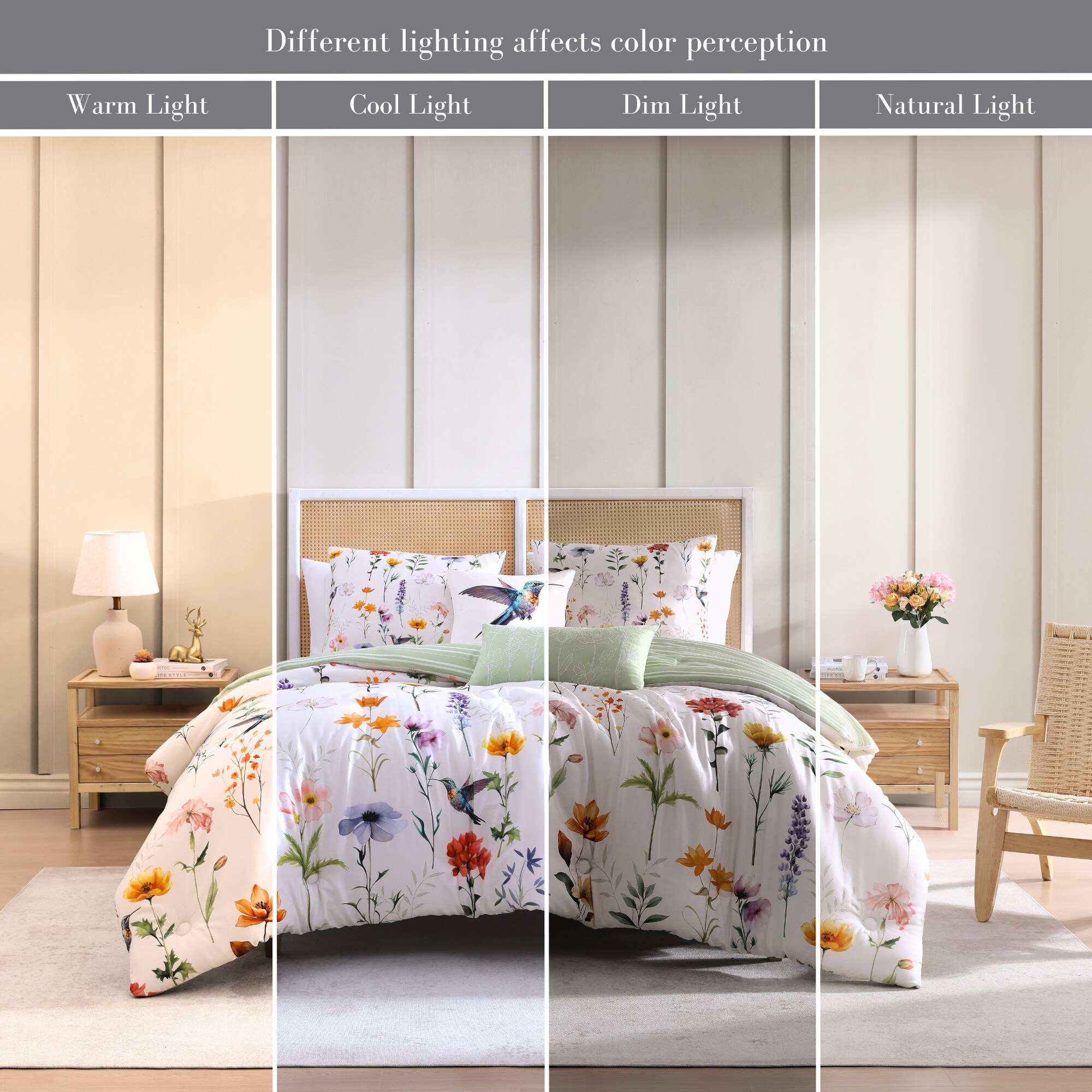 Ivory Queen Cotton Reversible Floral Comforter Set
