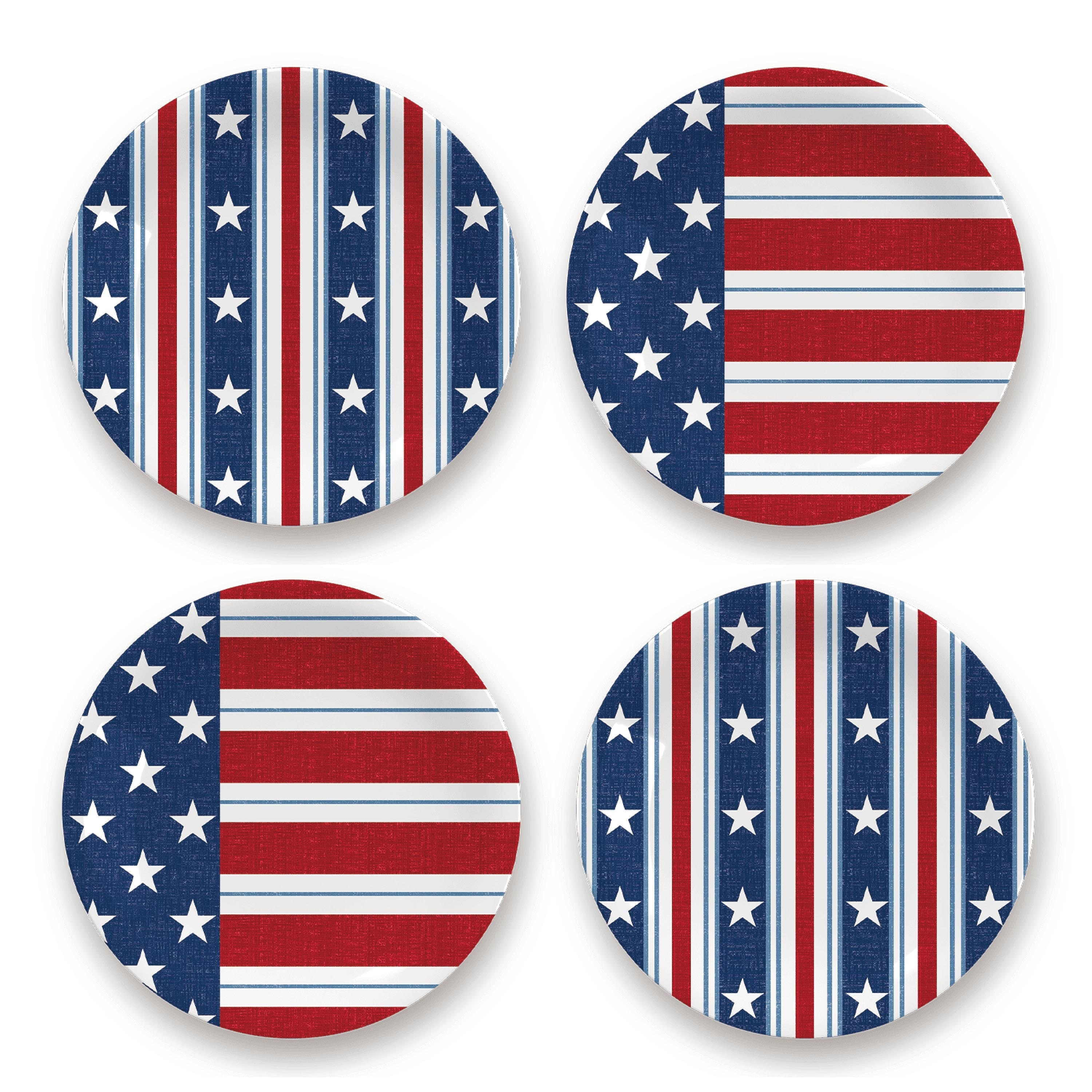 TarHong Stars & Stripes Melamine Salad Plate - Multicolor - 8.4in. - Set of 4