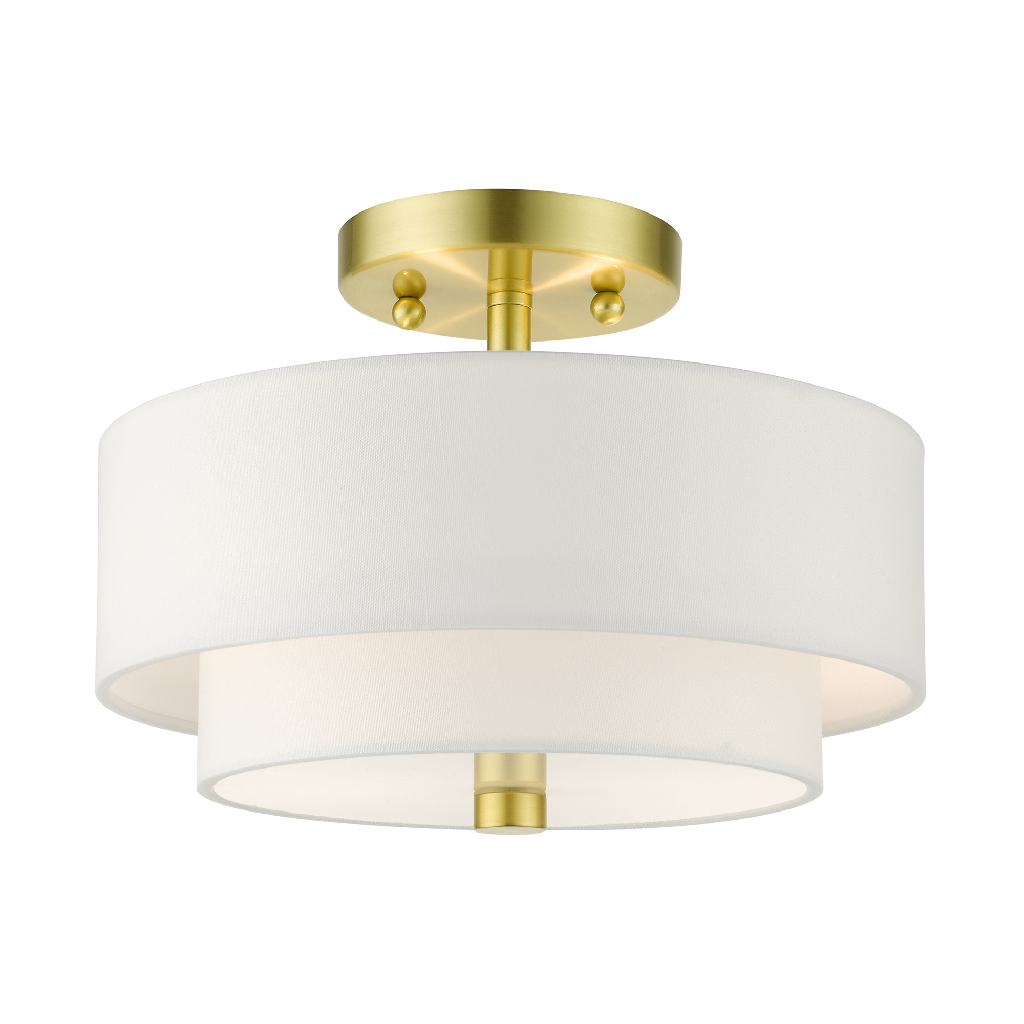 Satin Brass Glass Drum 2-Light Semi-Flush Mount