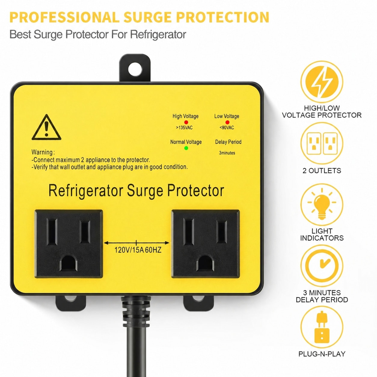 Misopily Refrigerator Surge Protector Double Outlet Voltage Protector ...