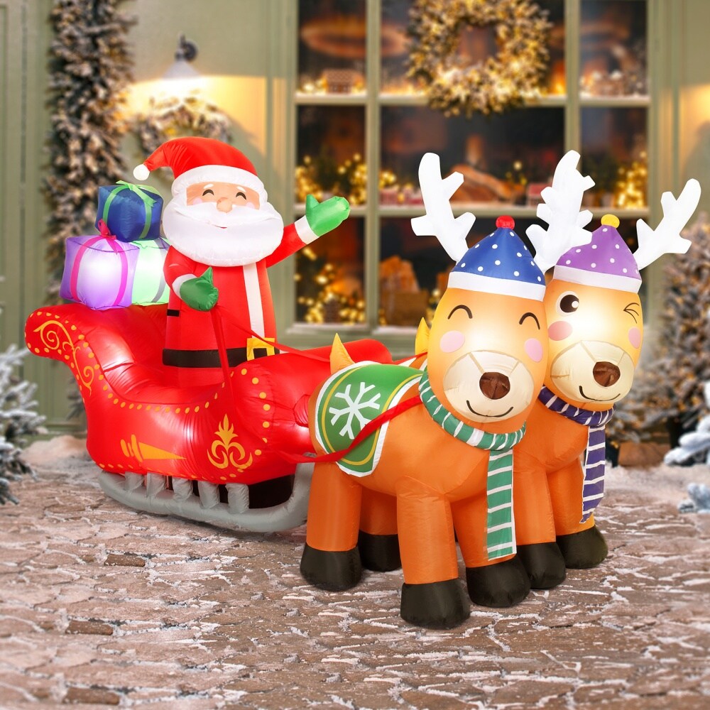 Zyerch 7ft Christmas Garden Elk Decoration Double Deer Cart Santa Model ...
