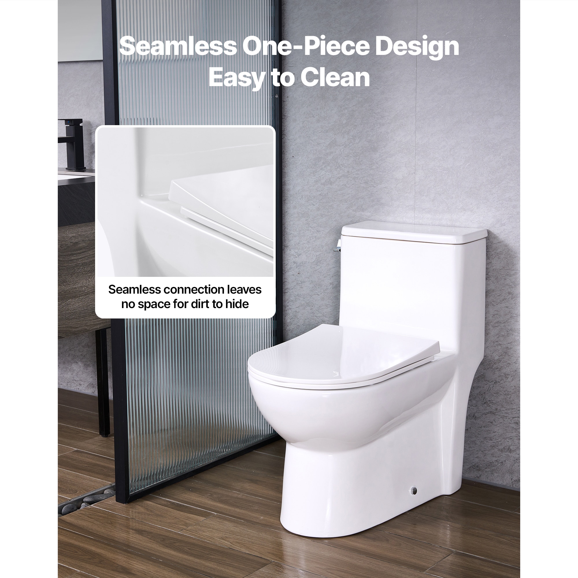 VEVOR One-Piece Toilet Elongated Toilet Vortex Left Flush 1.28 GPF ...