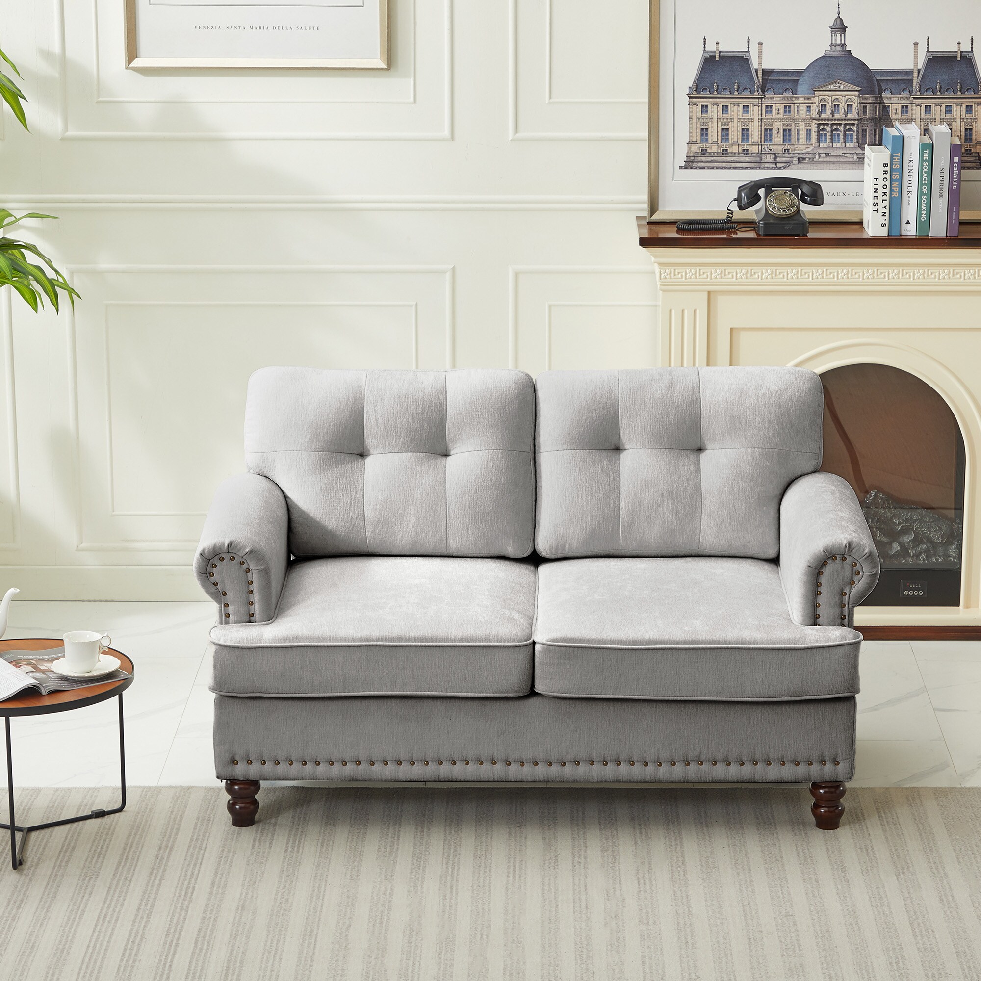 JEAREY couch 53 in Farmhouse Gray Chenille 2 seater Loveseat JE LDCWD GY at Lowes