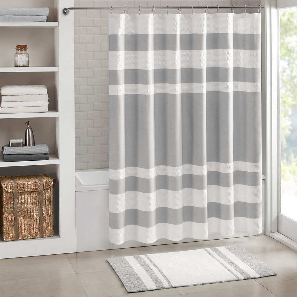 Afoxsos Spa Shower Curtain 3M Scotchgard Water Repellent Treatment Grey Stripe Design OEKO TEX Certified 108x72 Inch Machine Washable