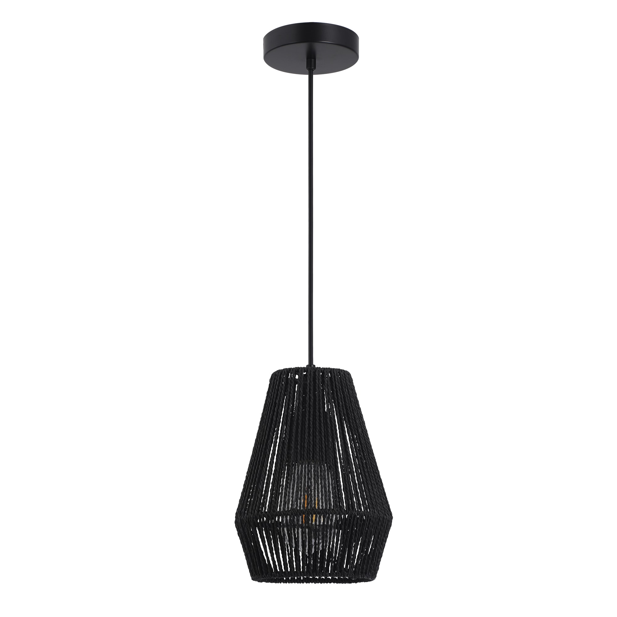 LamQee 06FTL0263ABK Rattan Pendant Light Black Farmhouse Geometric Mini Hanging Pendant light