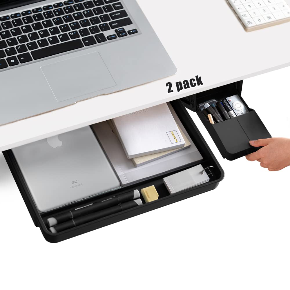 SenQWFa  Under Desk Drawer Storage Organizer 2 Pack Large and Small Black with Screw or Adhesive Installation durable home and garden accessory