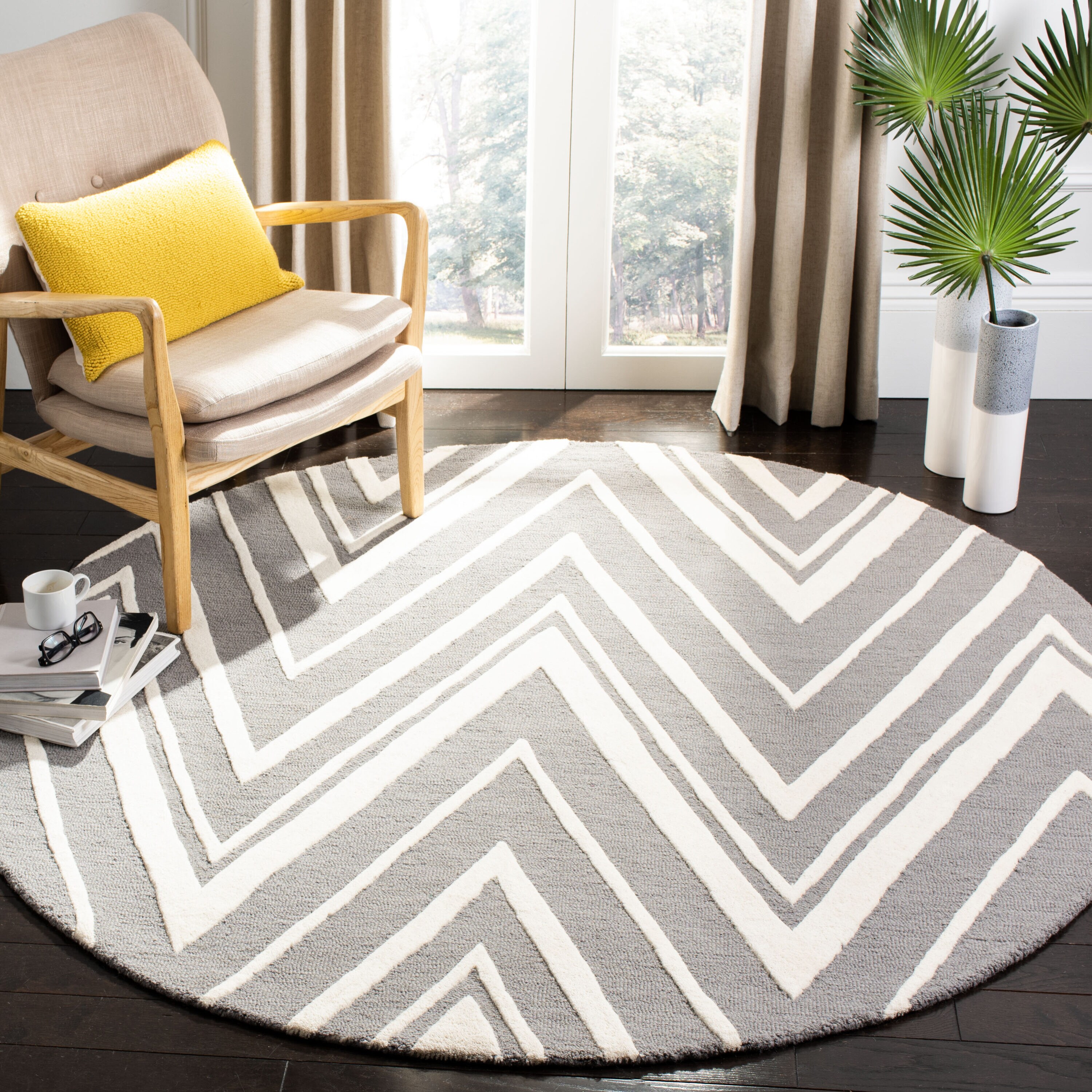 Cambridge 711 Dark Gray/Ivory Contemporary 6ft x 6ft Round Rug