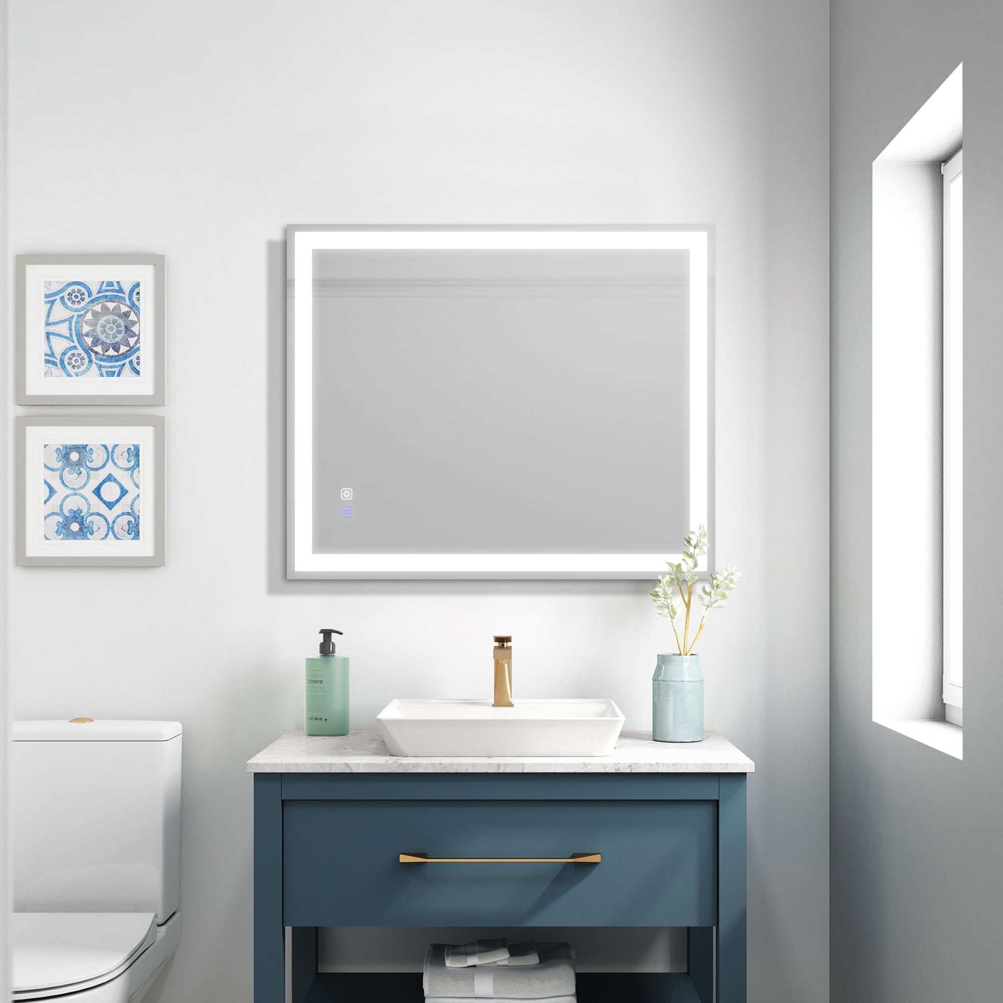 Forclover JSEXJQ3036-BV 36-in x 30-in Polished Frameless Rectangle Dimmable Lighted Fog Free Bathroom Vanity Mirror ( Aluminum )