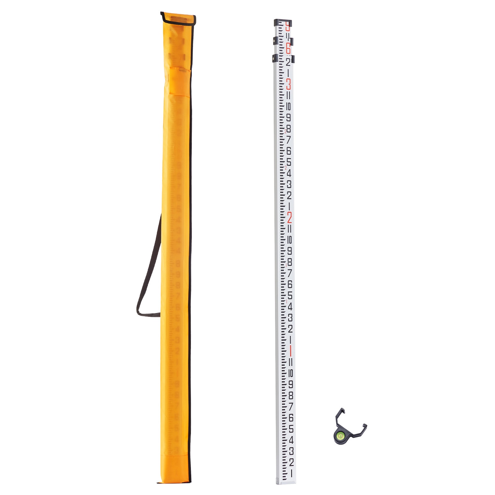 VEVOR Aluminum Grade Rod 9-Feet/8ths 3 Sections Telescopic Measuring Rod Double-Sided Scale 1/8in Leveling Rod Stick Aluminum Alloy Survey Rod with Bubble Level andCarrying Bag for Houses Walls Floors #SCYZCLG9YCFE05538V0