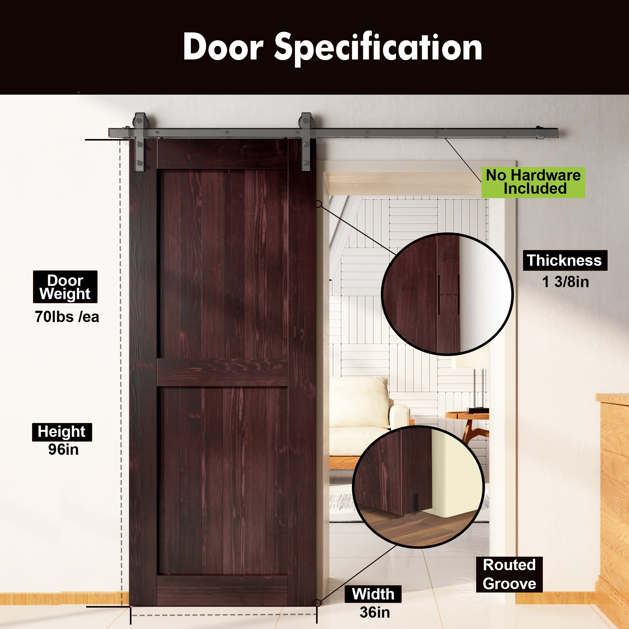 HOMACER 3696-H-RED Barn-Doors - View #3