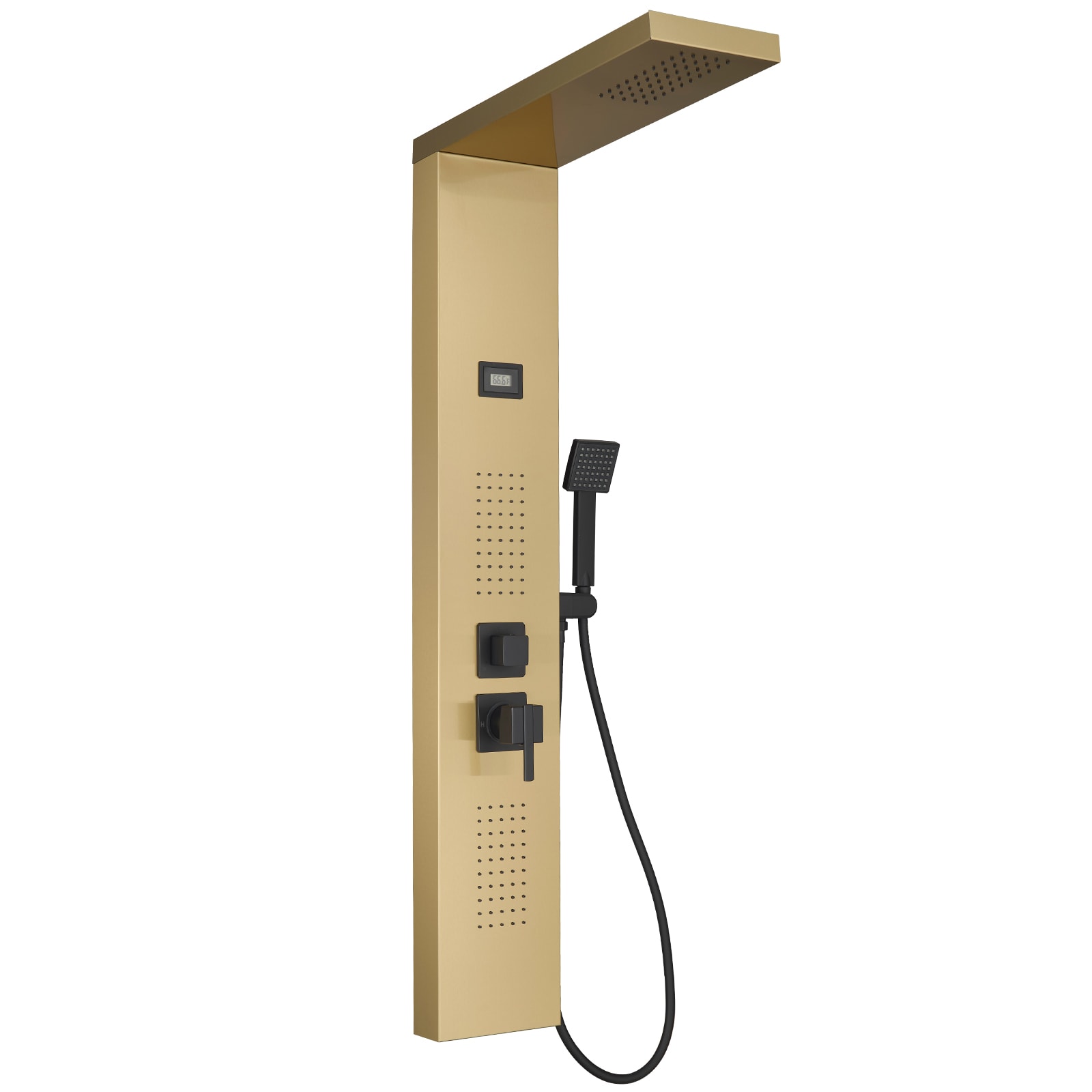 BWE YTP08-BGK Onyx SPA All-in-One Black and Gold 20-in Dual Head Shower Tower System with 3-way Diverter ( Ceramic Disc Valve Included )
