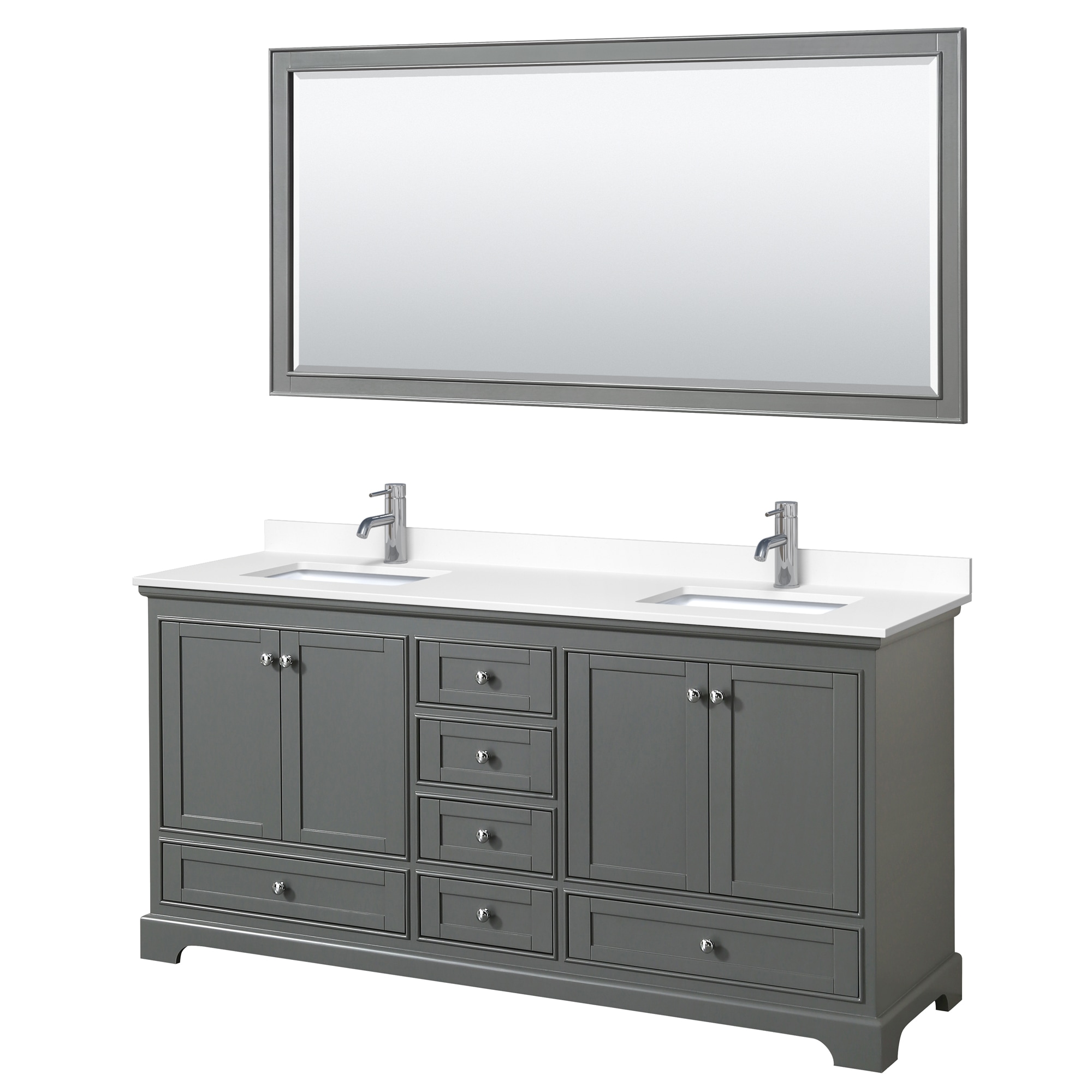 Wyndham Collection WCS202072DKGWCUNSM70 Deborah 72-in Dark Gray with Polished Chrome Trim Undermount Double sink Bathroom Vanity with White Cultured Marble Cultured marble Top (Mirror Included)