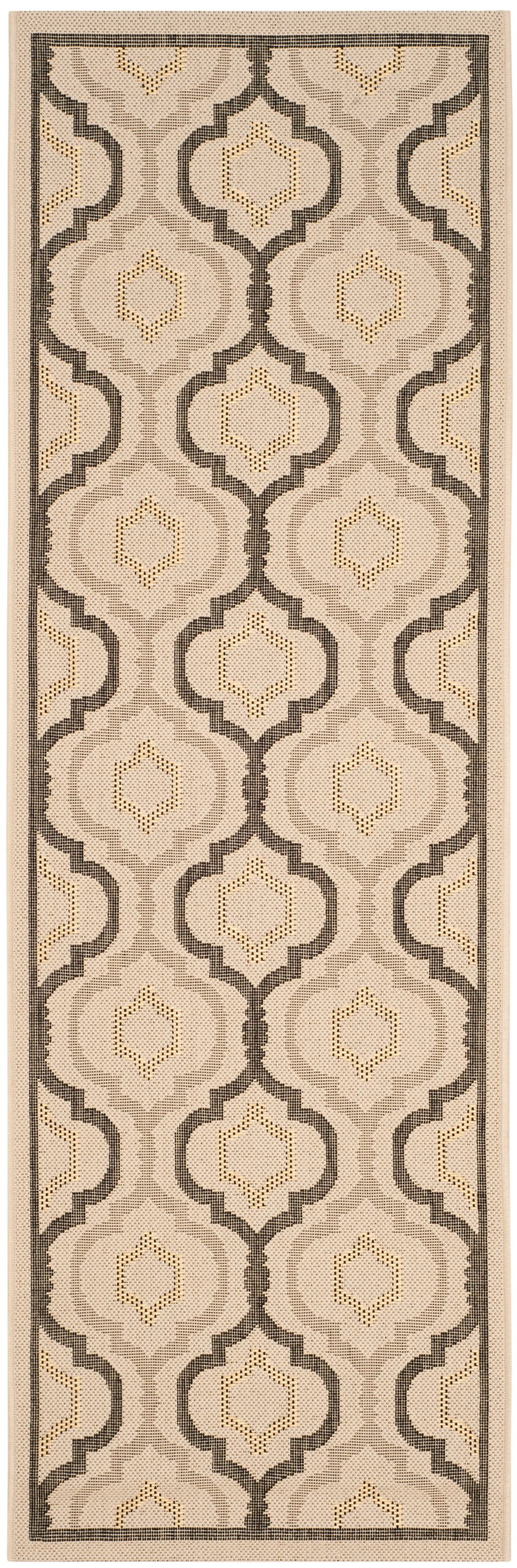 Safavieh CY7938-256A21-27 Courtyard Doubs 2 x 7 (ft) Loomed Polypropylene Beige/Black Rectangular Indoor/Outdoor Abstract Coastal Runner rug