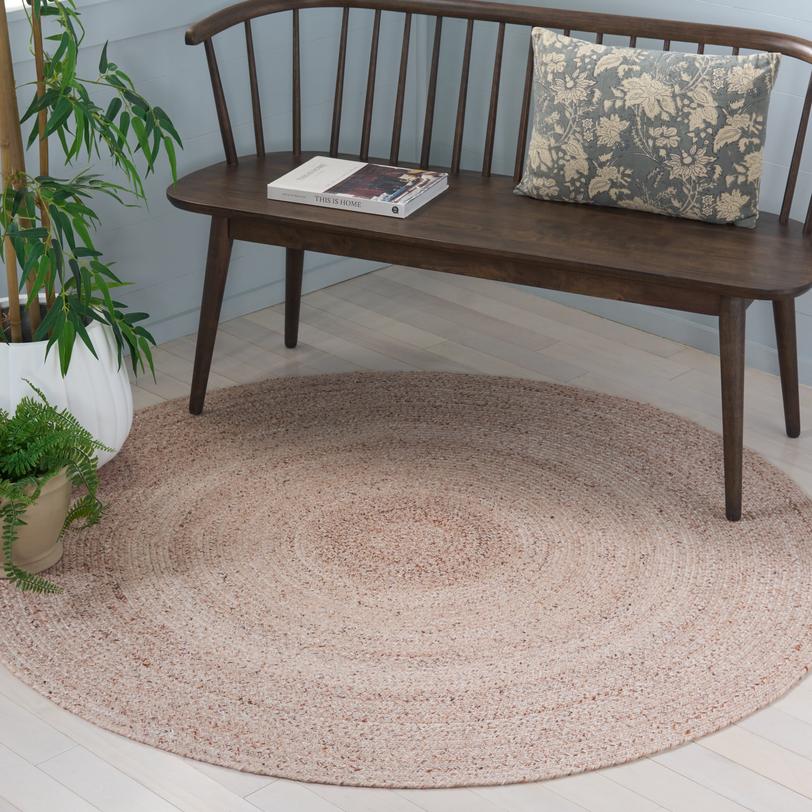  Braided 808 Tan Country Floral 6ft x 6ft Round Rug