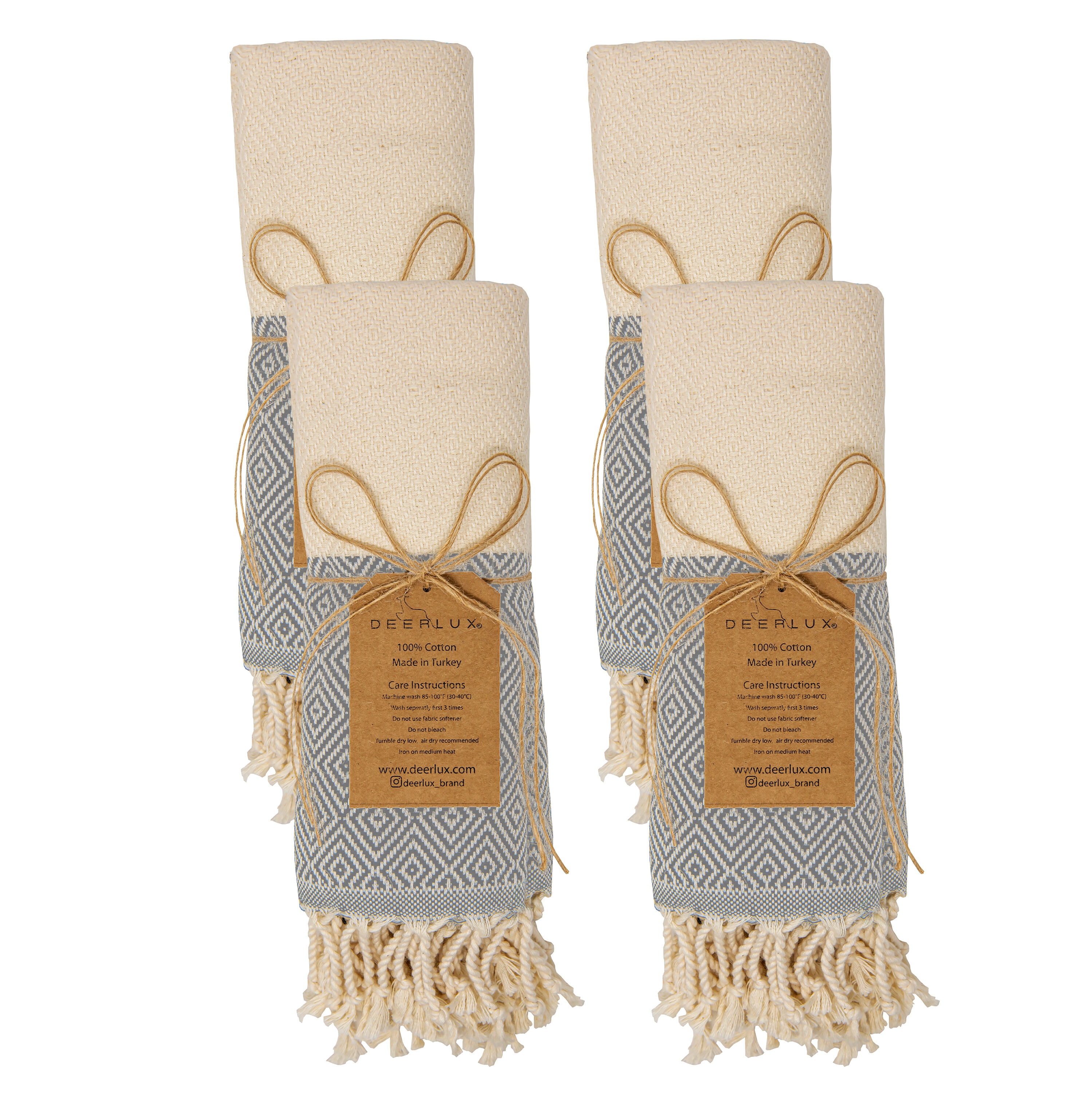 Deerlux QI004005.GY.4 4-Piece Gray Turkish Cotton Quick Dry Hand Towel