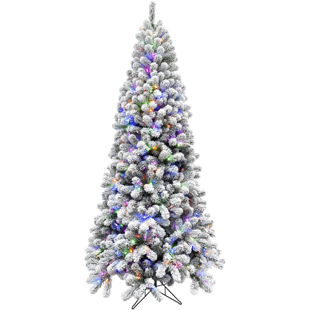 Fraser Hill Farm FFAF090-6SN 9-Feet Alaskan flocked Pre-lit Flocked White Artificial Christmas Tree with Color Changing LED Lights