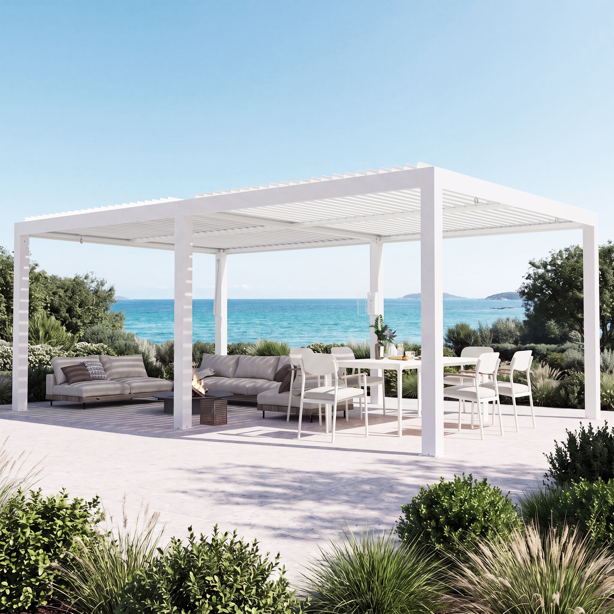 Modern Shade - 10 ft x 20 ft Outdoor Louvered Pergola with Adjustable Waterproof Roof USB Chargin...