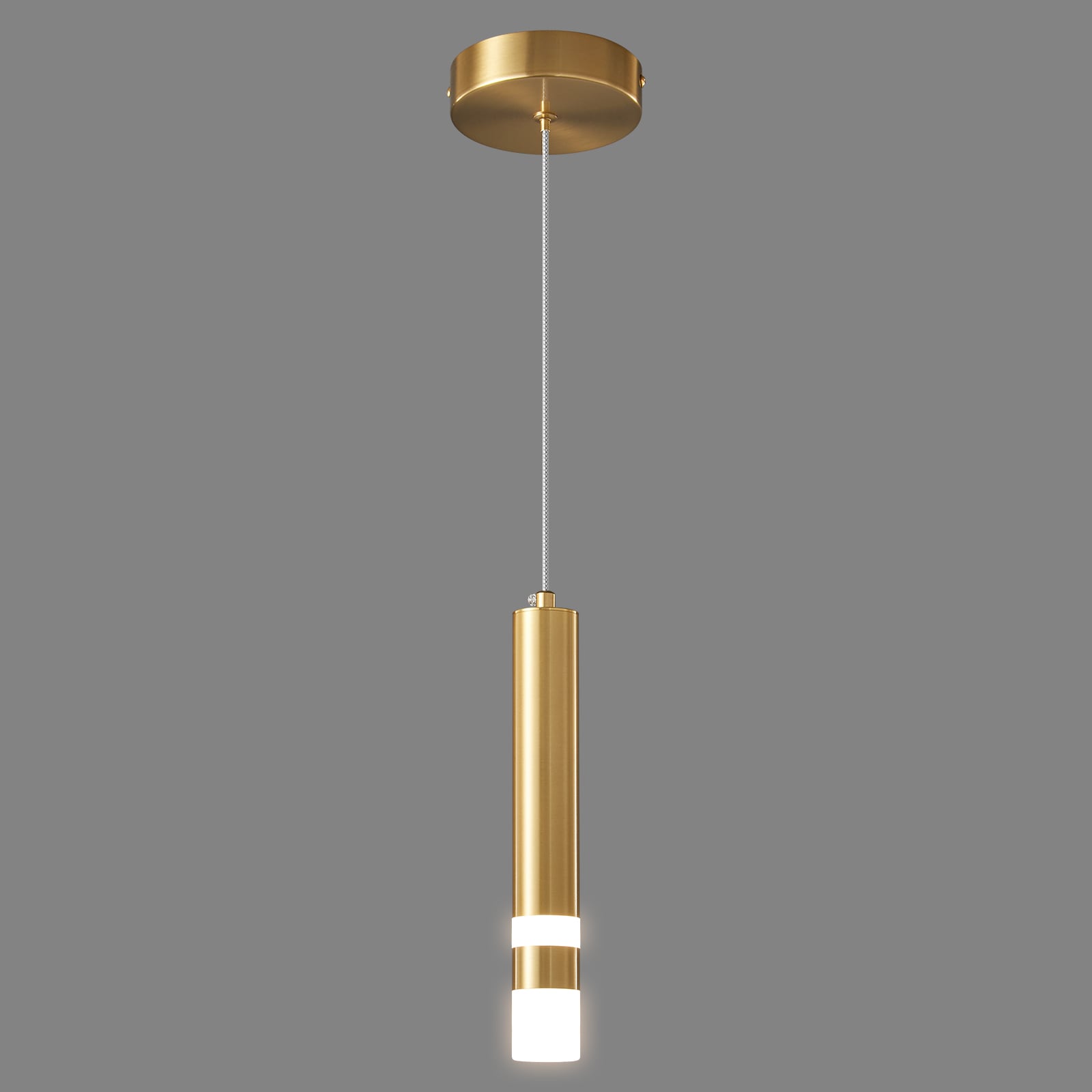 ZHLLMQ Modern Brushed Gold Cylinder Mini Pendant Collection 1-Light Dimmable Integrated LED Adjustable Cord Pendant Kitchen Island Bedroom Bedside Hardwired Single Hanging Ceiling Light Fixture