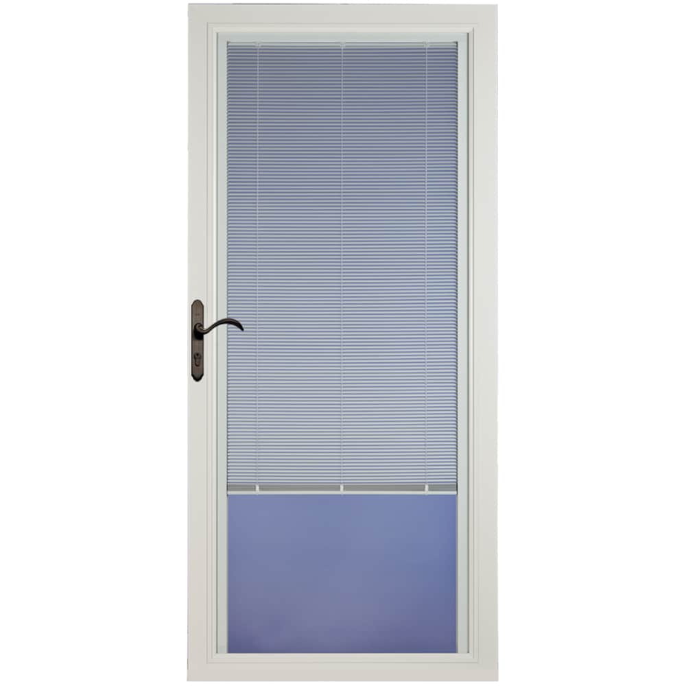 Venetian 32-in x 81-in White Full-view Aluminum Storm Door with Oil-Rubbed Bronze Handle | - Pella 6000VN03154