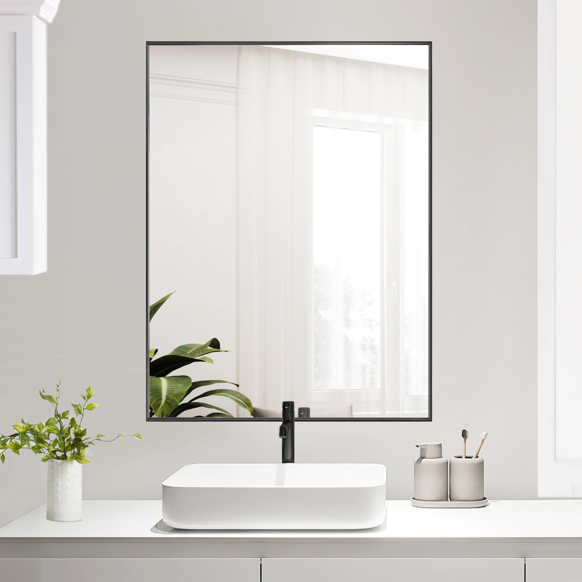 GETLEDEL 40-in x 30-in Framed Bathroom Vanity Mirror (Black) in the ...