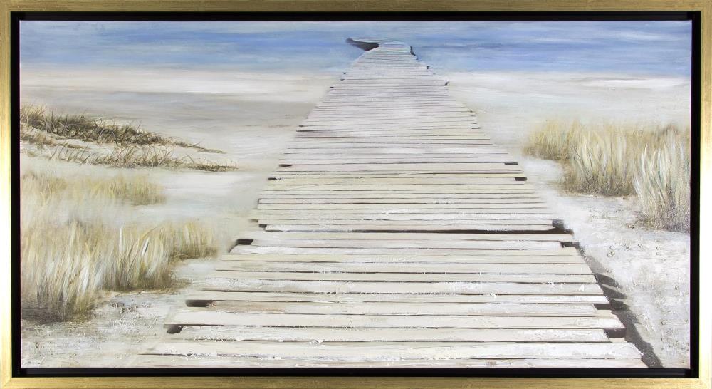  1607-8215LOW Gold Framed 24-in H x 44-in W Coastal Canvas Hand-painted Painting