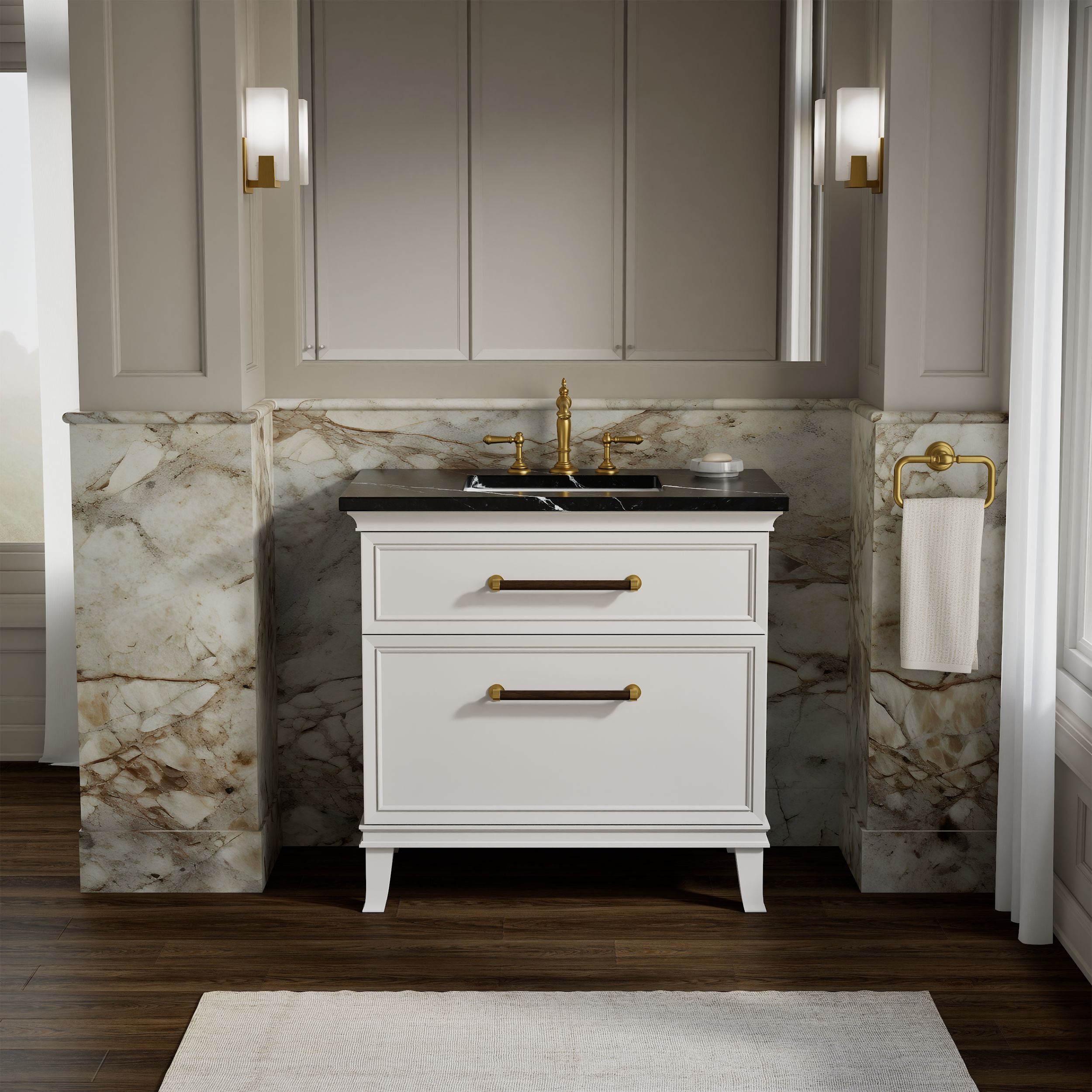 KOHLER Artifacts 37-in Linen White Undermount Single Sink Bathroom Vanity with White Quartz Top