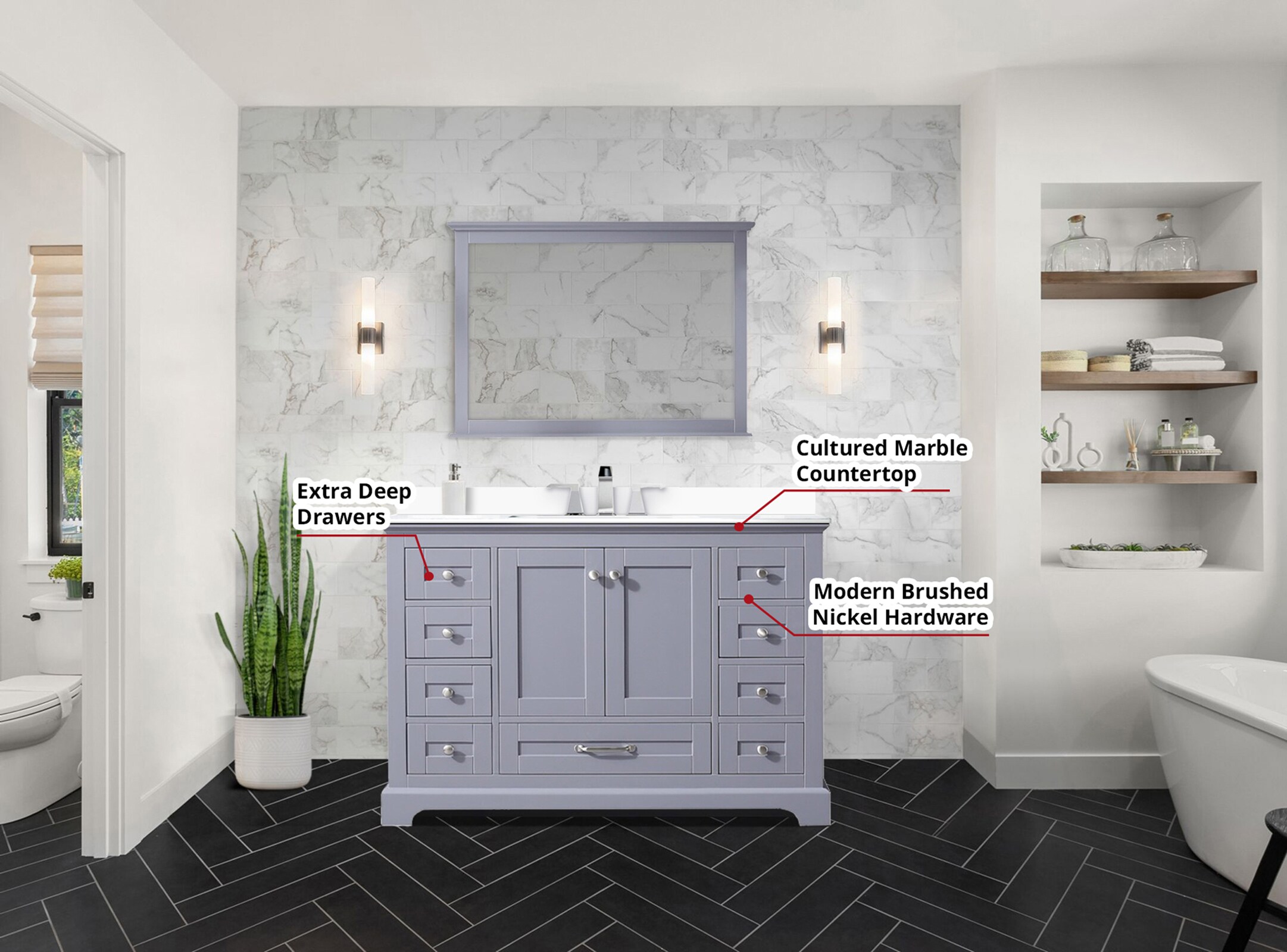 Dukes 48" Dark Grey Single Bath Vanity with Marble Top