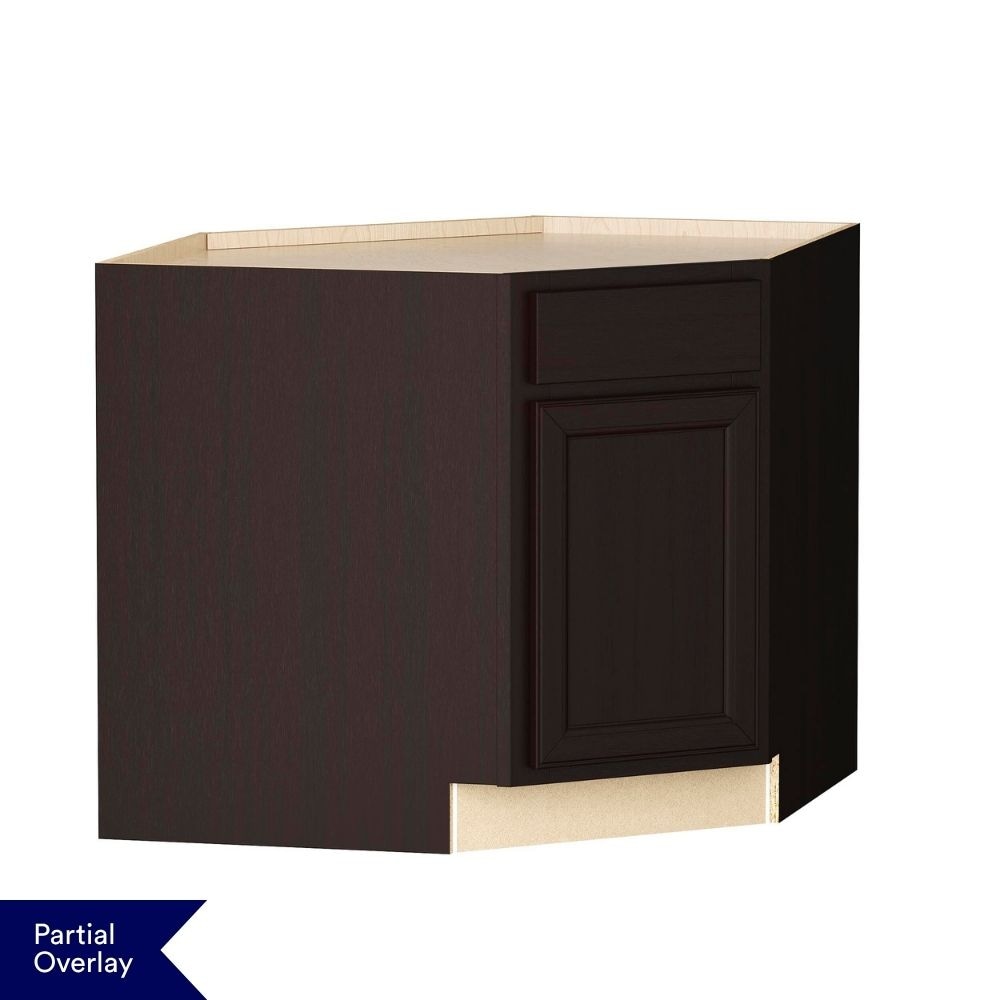 Shenandoah Cardiff 36-in W x 34.5-in H x 24-in D Espresso Laminate Sink Corner Sink Base Fully Assembled Cabinet Recessed Panel Miter