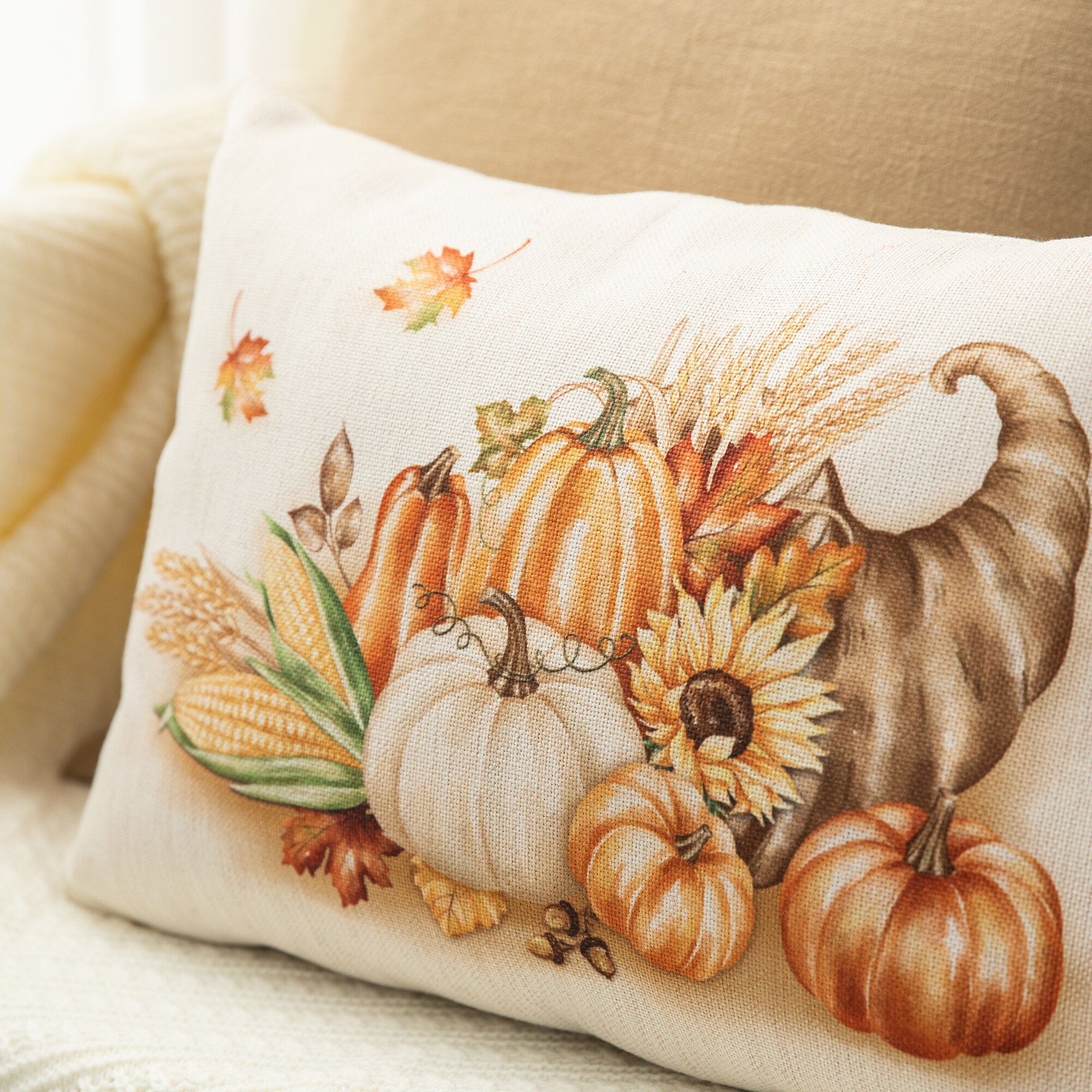 Glitzhome 20 in. Fall Embroidered Pumpkin Pillow