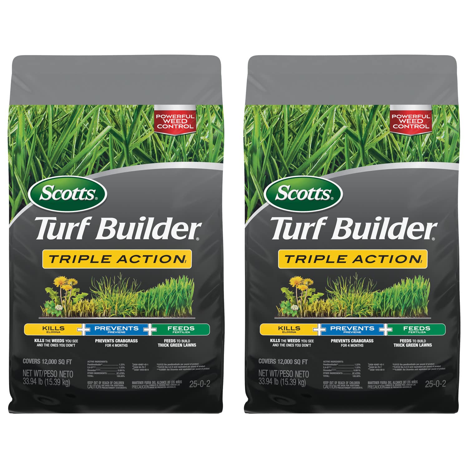 Scotts 26019-2 Turf Builder Triple Action 1 - 3-in-1 Lawn Care Solution for Weeds Crabgrass and Fertilization (2-Pack)