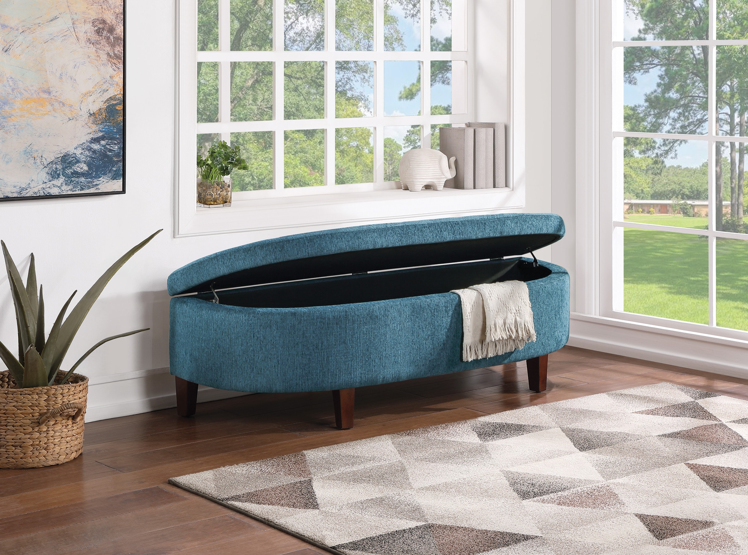 Office Star Products JYE60-BY4 Casual Blue Storage Bench with Storage 59.5-Inches x 22.25-Inches x 19-Inches