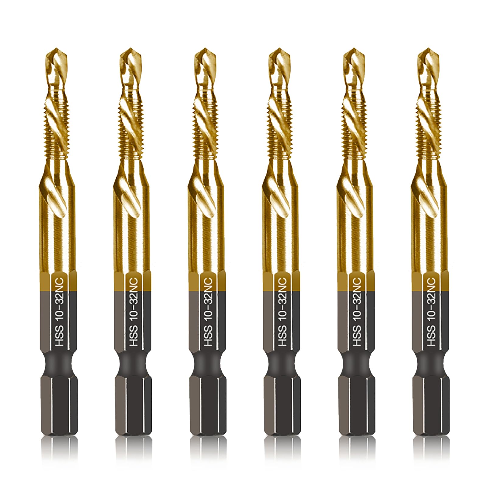 Linder Group Inc 6 pcs Combination Drill Tap Bit Set SAE 10 32NC Titanium Coated High Speed Steel for Drilling Threading Countersinking Soft Metal Wood Plastic 1 #L3TZ3JSH