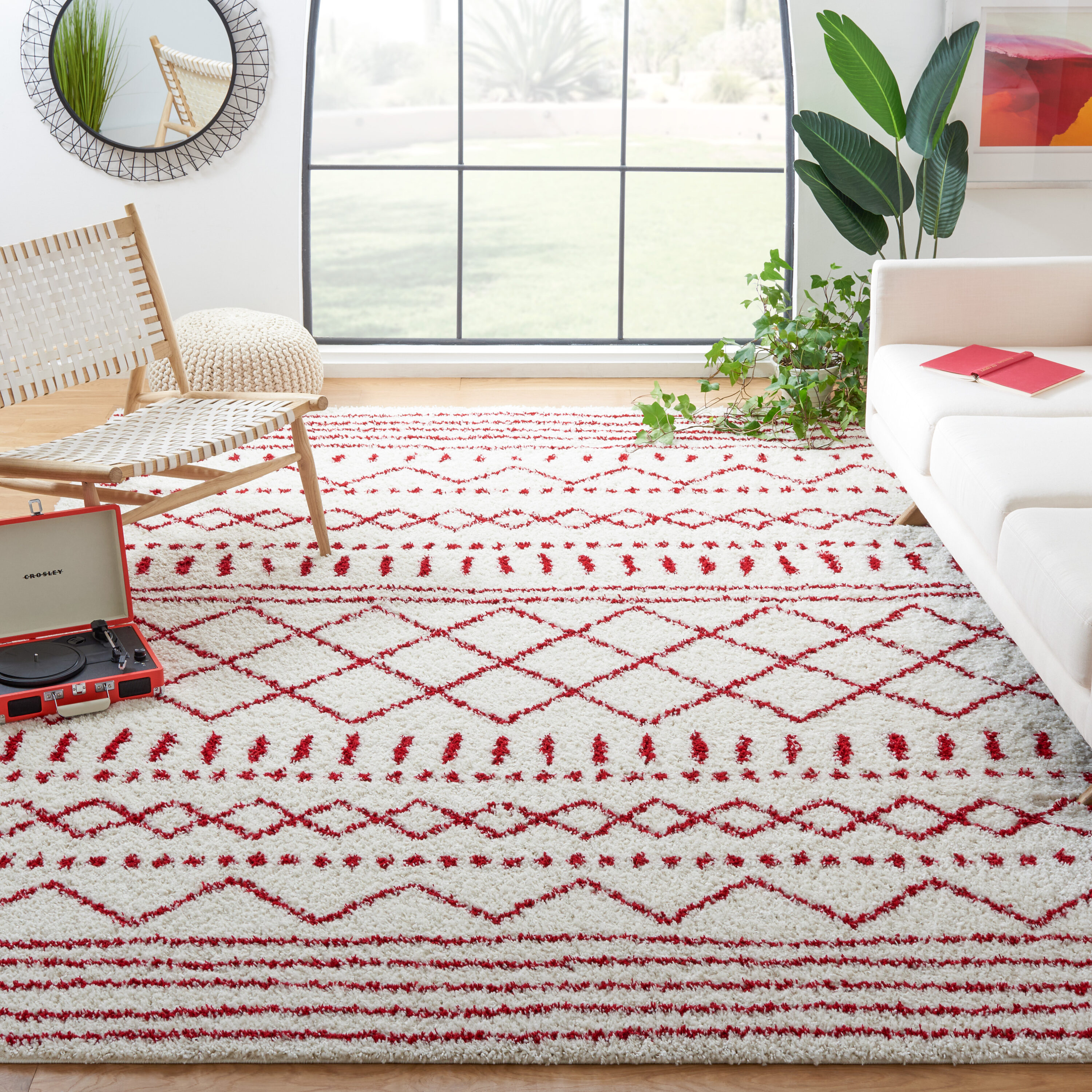Safavieh ASG741P-9 Arizona Lotta Shag 9 x 12 (ft) Loomed Polypropylene Ivory/Red Rectangular Indoor Abstract Moroccan Area rug